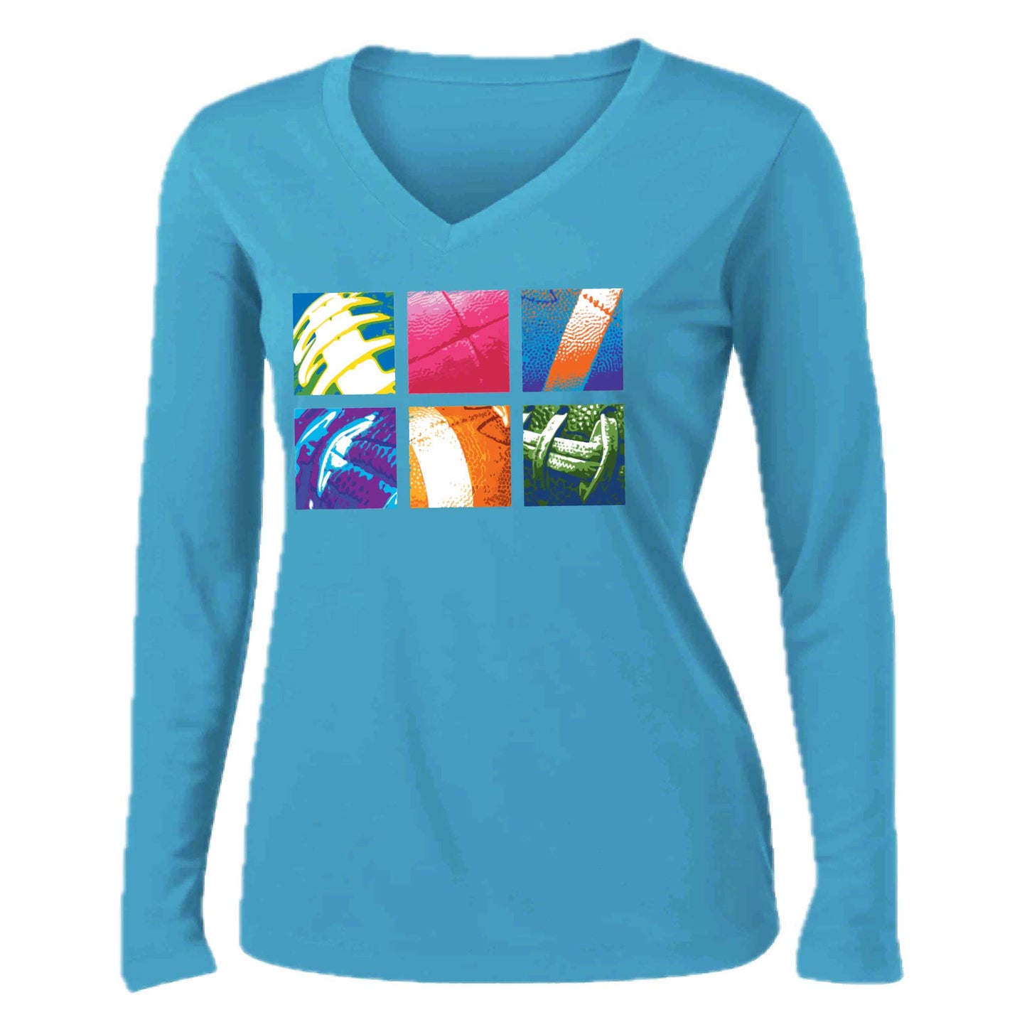 Football Squares | Women’s Long Sleeve V-Neck Football T-Shirt | 100% Polyester