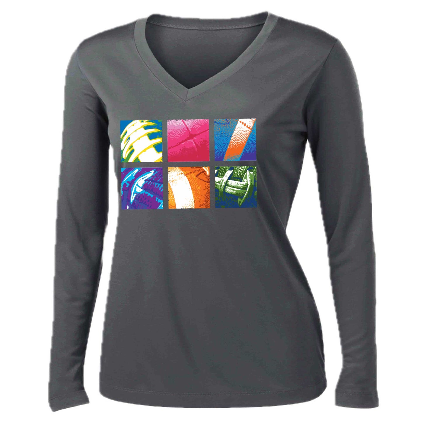 Football Squares | Women’s Long Sleeve V-Neck Football T-Shirt | 100% Polyester