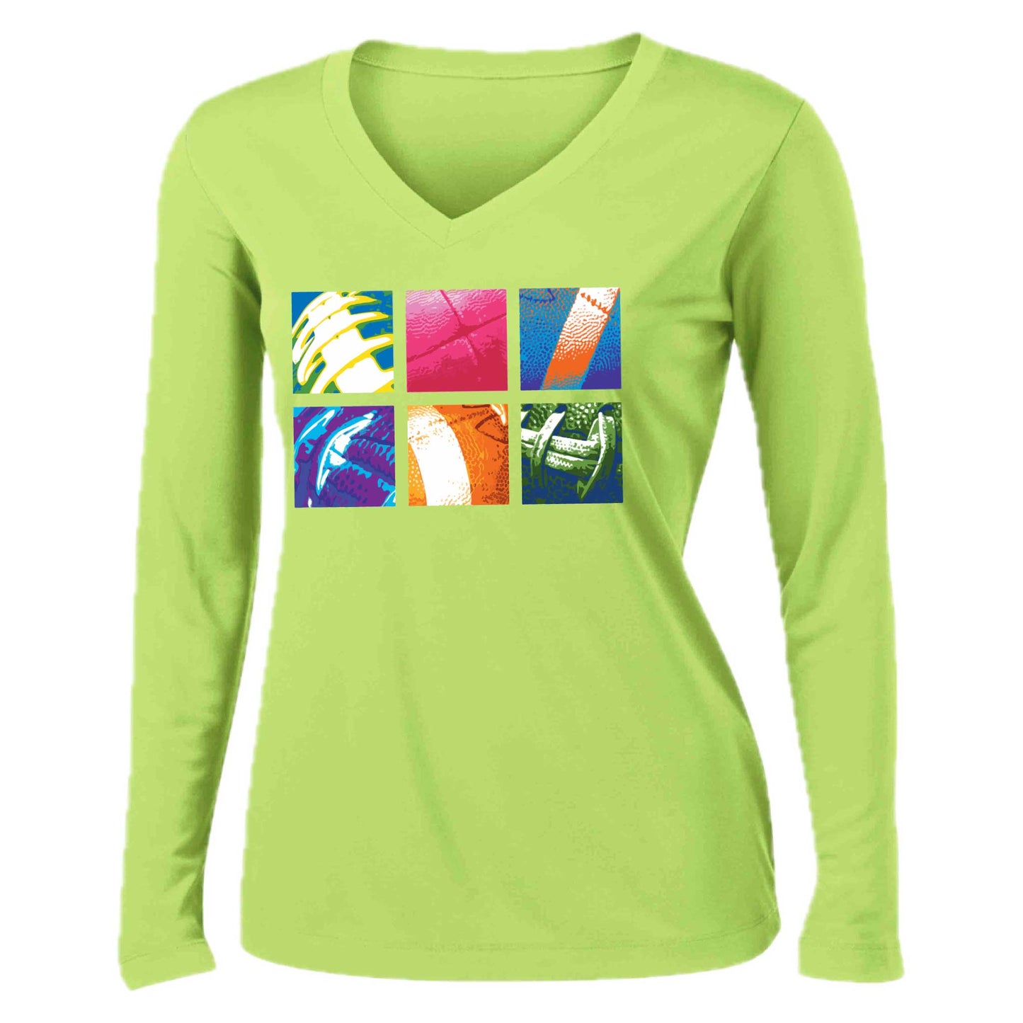 Football Squares | Women’s Long Sleeve V-Neck Football T-Shirt | 100% Polyester