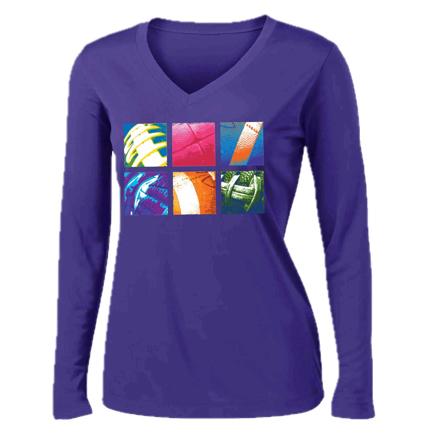 Football Squares | Women’s Long Sleeve V-Neck Football T-Shirt | 100% Polyester