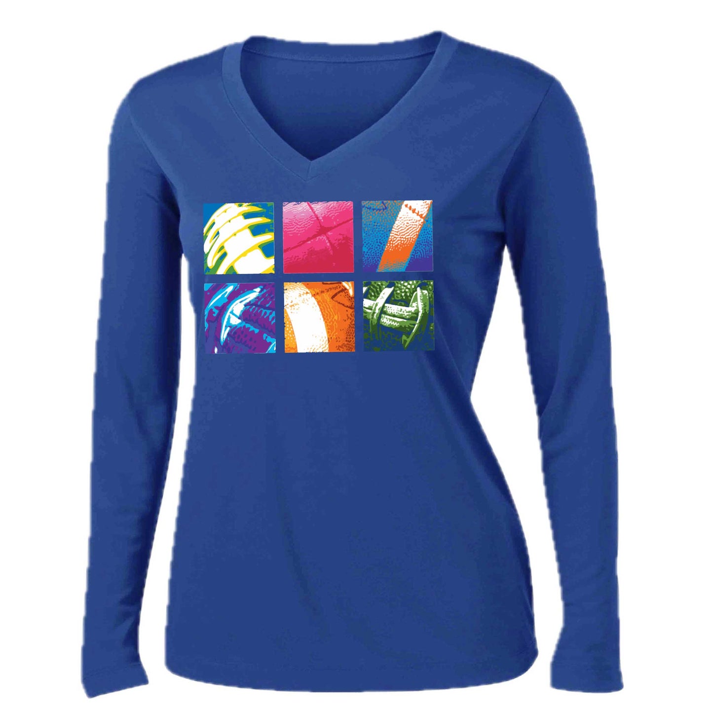 Football Squares | Women’s Long Sleeve V-Neck Football T-Shirt | 100% Polyester