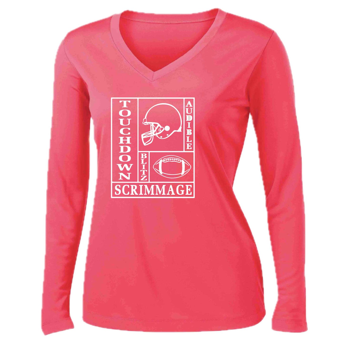 Football Zone | Women’s Long Sleeve V-Neck Football T-Shirt | 100% Polyester