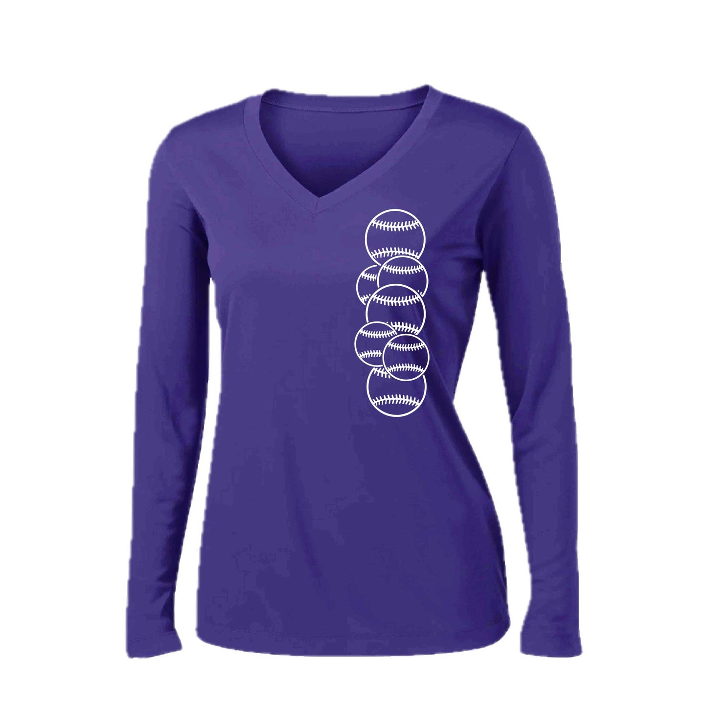 Full Count | Women’s Long Sleeve V-Neck Baseball Performance T-Shirt | 100% Polyester