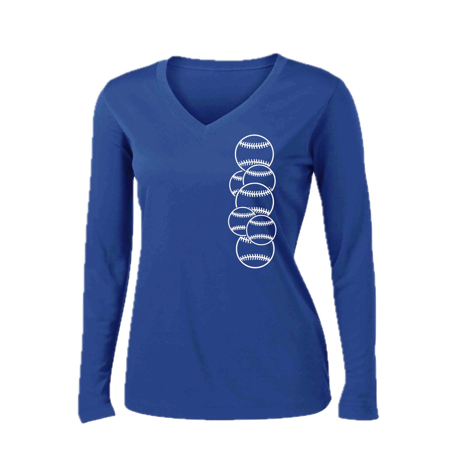 Full Count | Women’s Long Sleeve V-Neck Baseball Performance T-Shirt | 100% Polyester