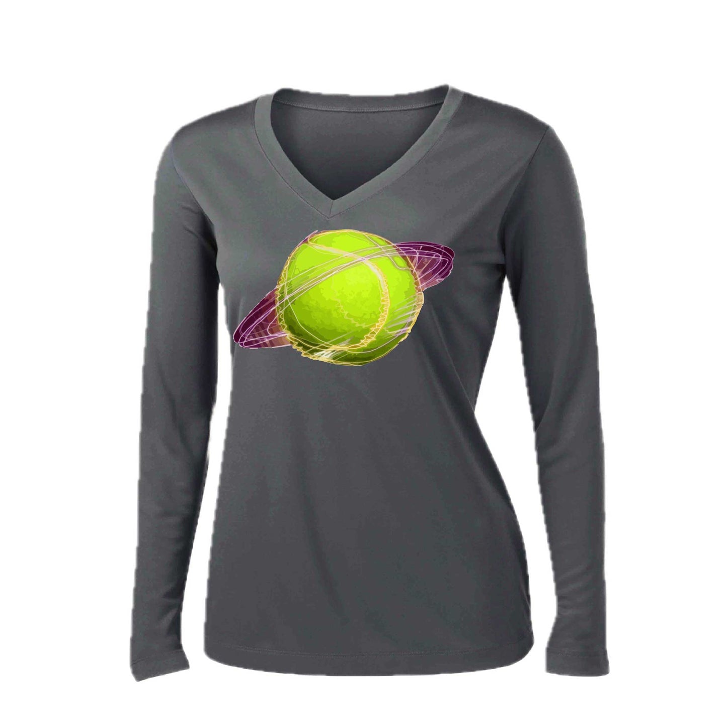Galactic Tennis | Women’s Long Sleeve V-Neck Tennis Performance T-Shirt | 100% Polyester