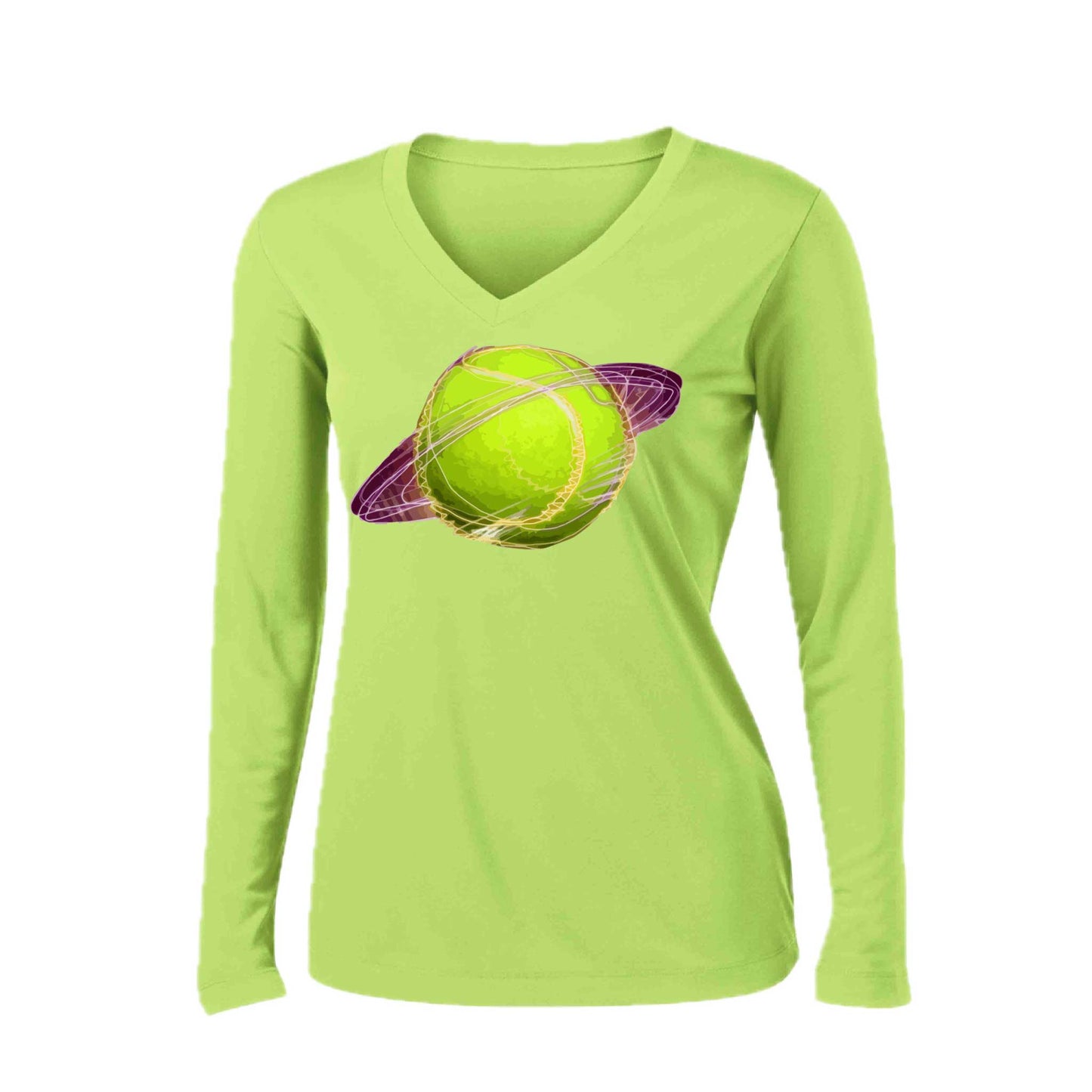 Galactic Tennis | Women’s Long Sleeve V-Neck Tennis Performance T-Shirt | 100% Polyester