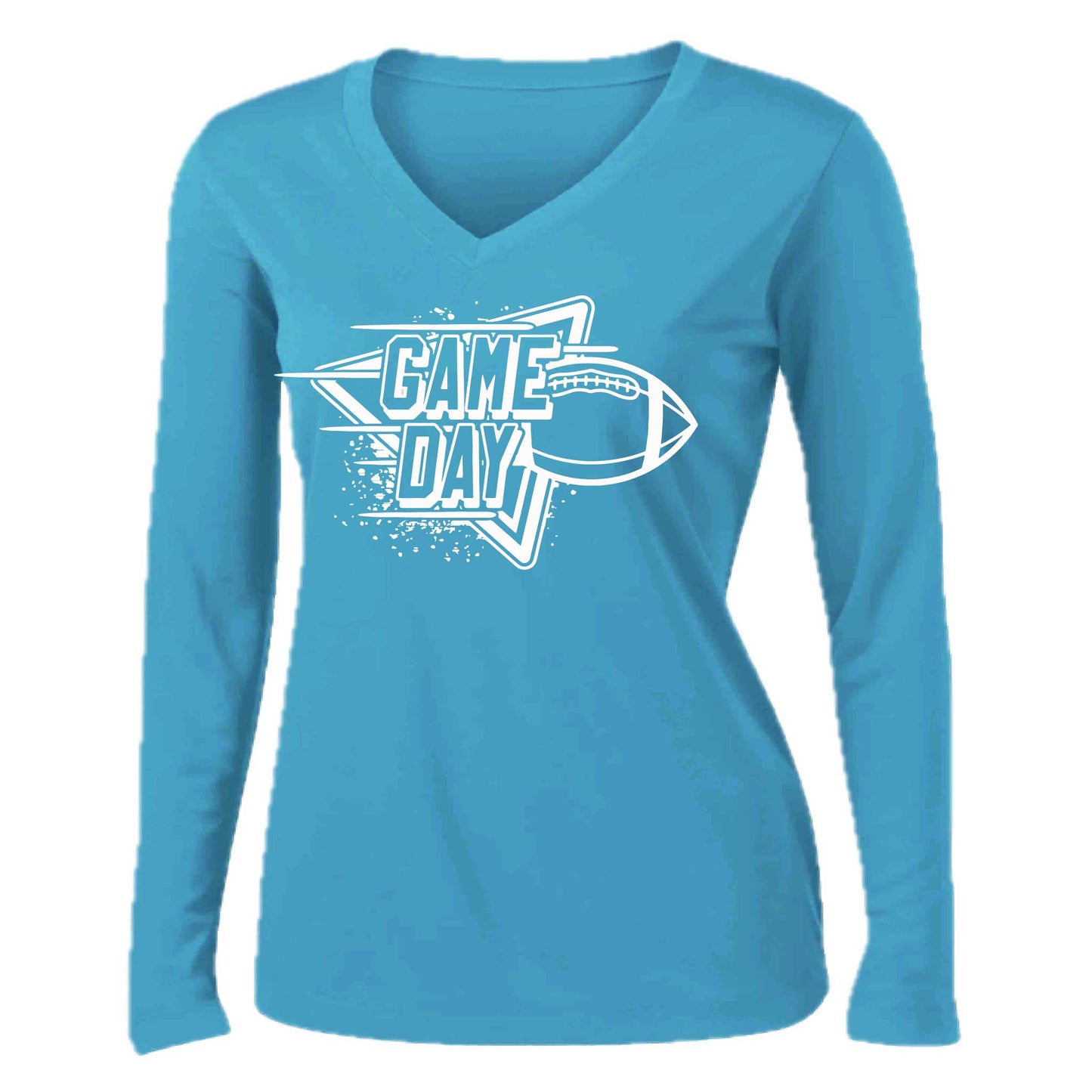 Football Game Day | Women’s Long Sleeve V-Neck Football T-Shirt | 100% Polyester