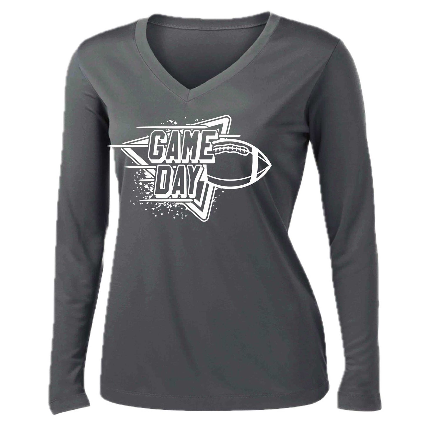 Football Game Day | Women’s Long Sleeve V-Neck Football T-Shirt | 100% Polyester