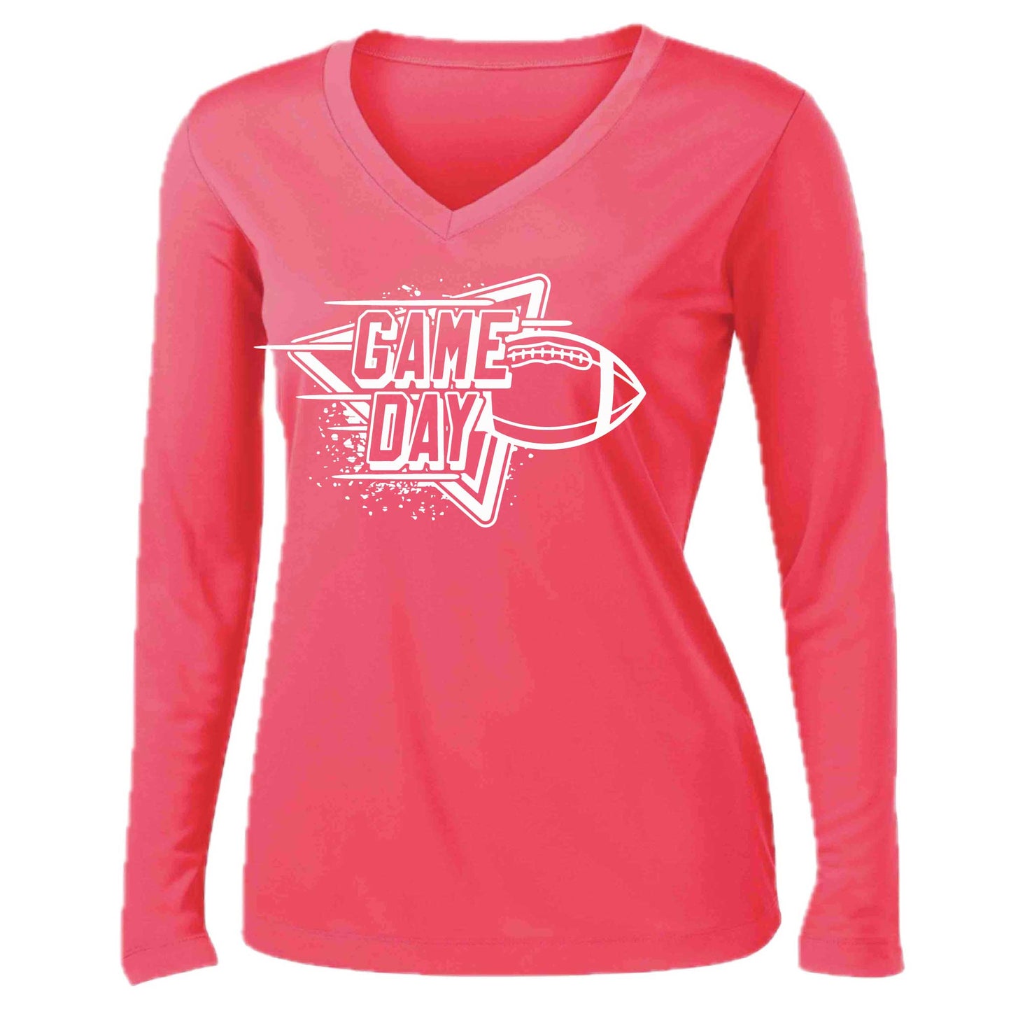 Football Game Day | Women’s Long Sleeve V-Neck Football T-Shirt | 100% Polyester