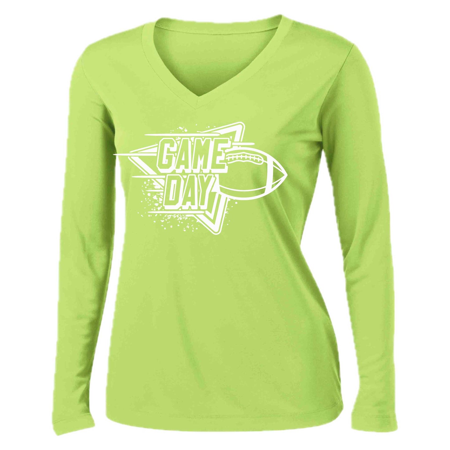 Football Game Day | Women’s Long Sleeve V-Neck Football T-Shirt | 100% Polyester