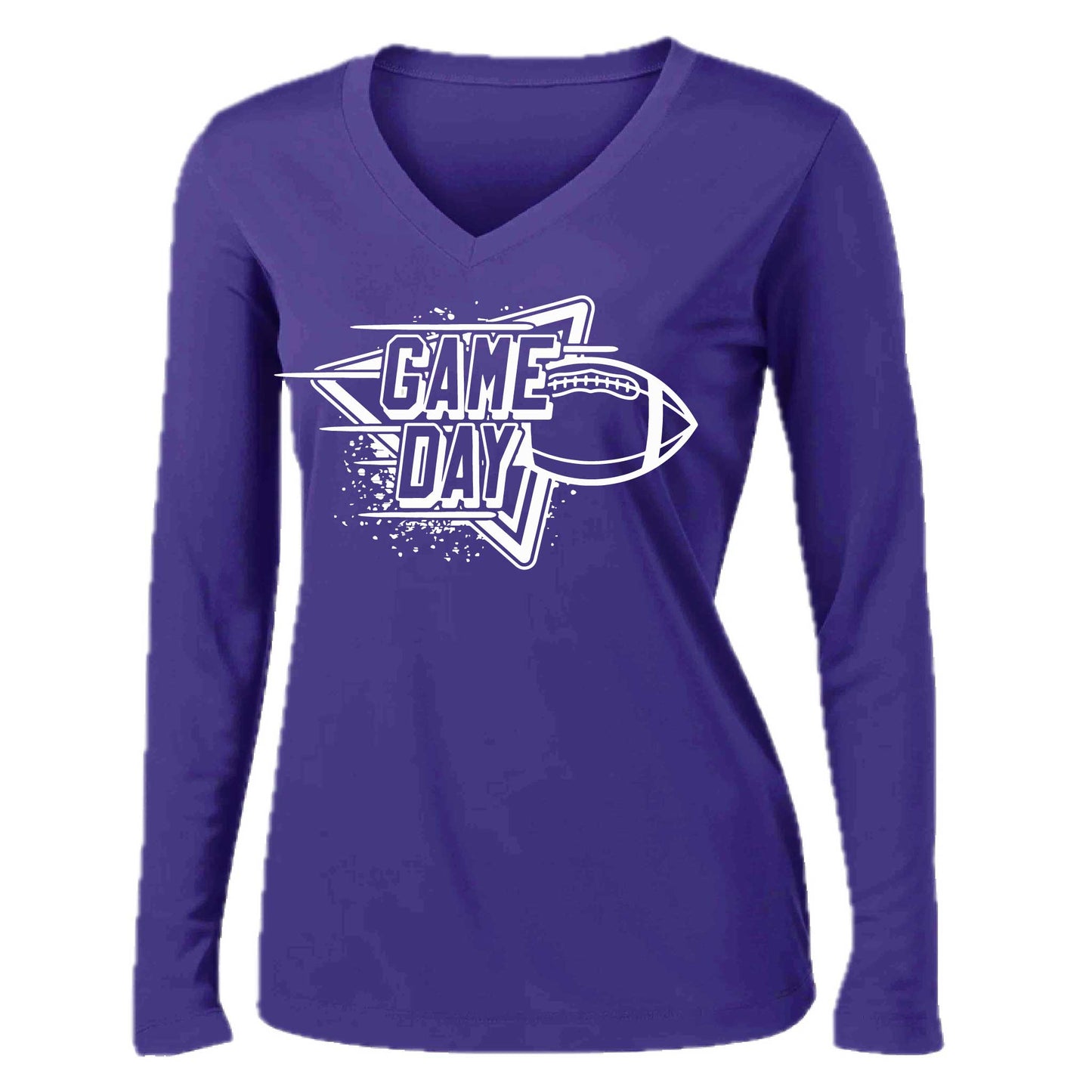 Football Game Day | Women’s Long Sleeve V-Neck Football T-Shirt | 100% Polyester