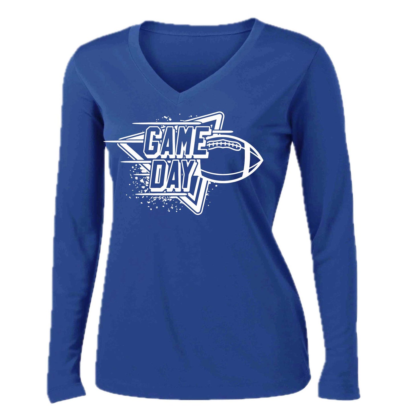Football Game Day | Women’s Long Sleeve V-Neck Football T-Shirt | 100% Polyester