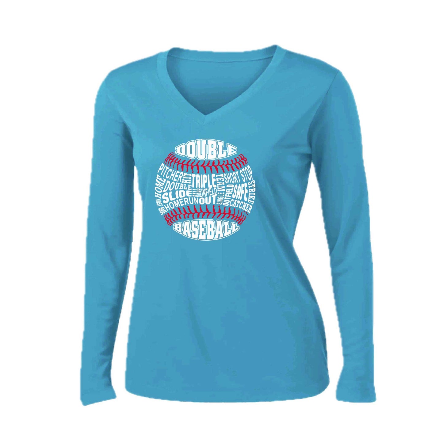 Grand Slam | Women’s Long Sleeve V-Neck Baseball Performance T-Shirt | 100% Polyester