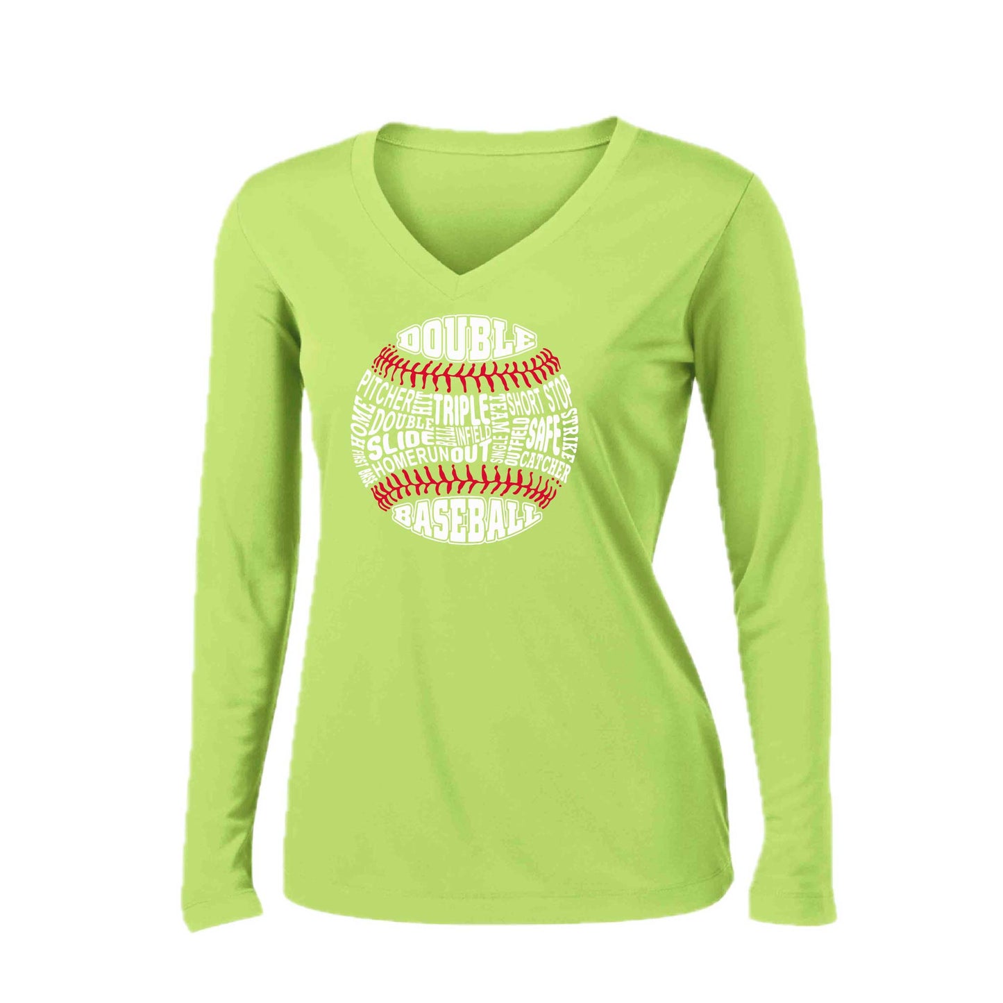 Grand Slam | Women’s Long Sleeve V-Neck Baseball Performance T-Shirt | 100% Polyester