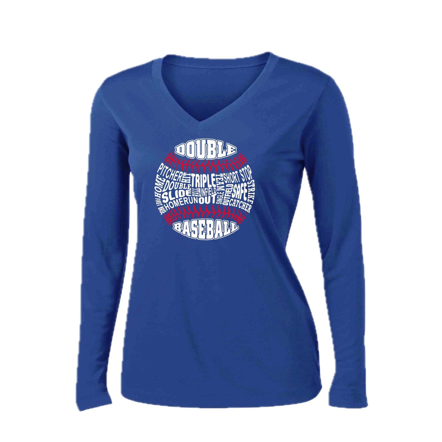 Grand Slam | Women’s Long Sleeve V-Neck Baseball Performance T-Shirt | 100% Polyester