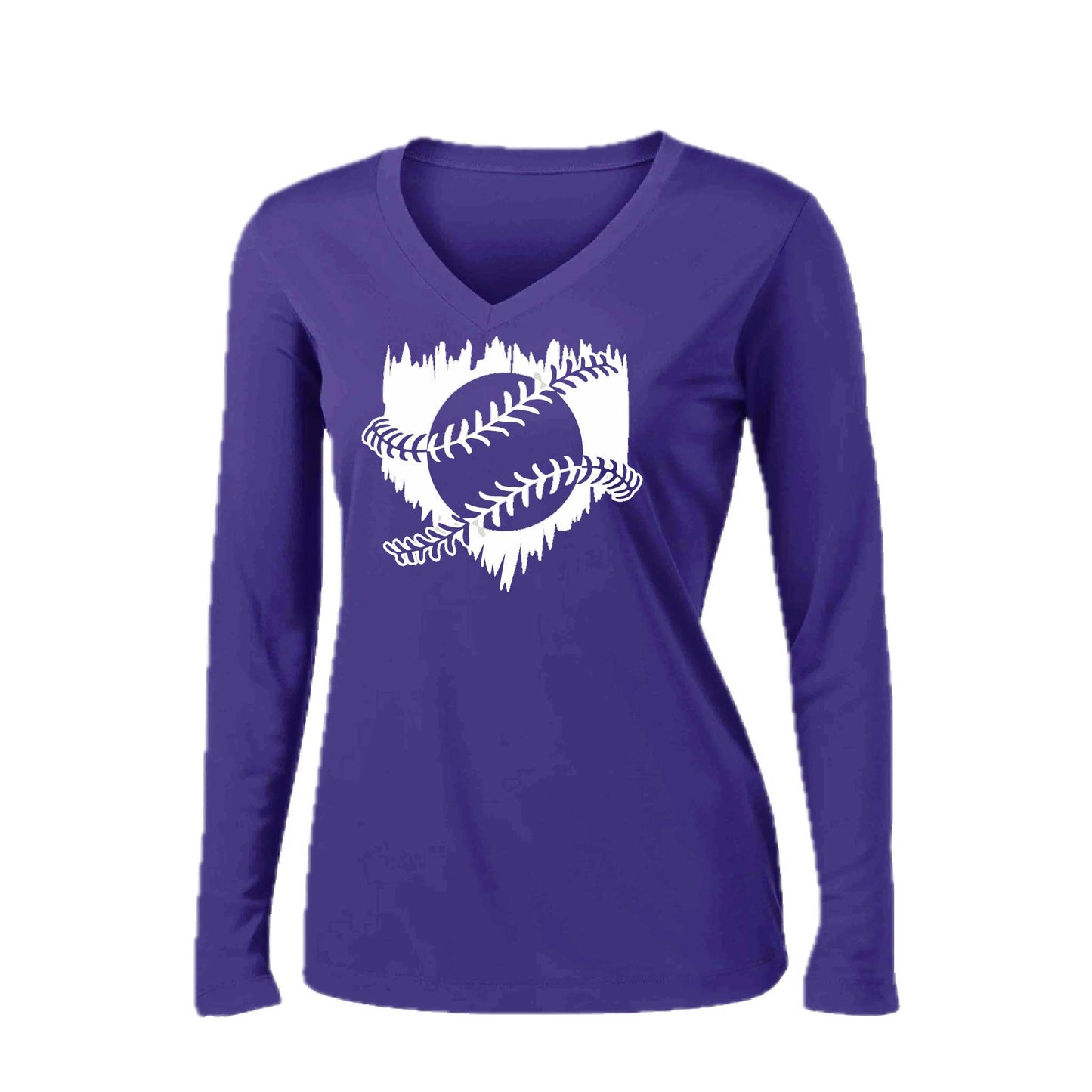 Home Run | Women’s Long Sleeve V-Neck Baseball Performance T-Shirt | 100% Polyester