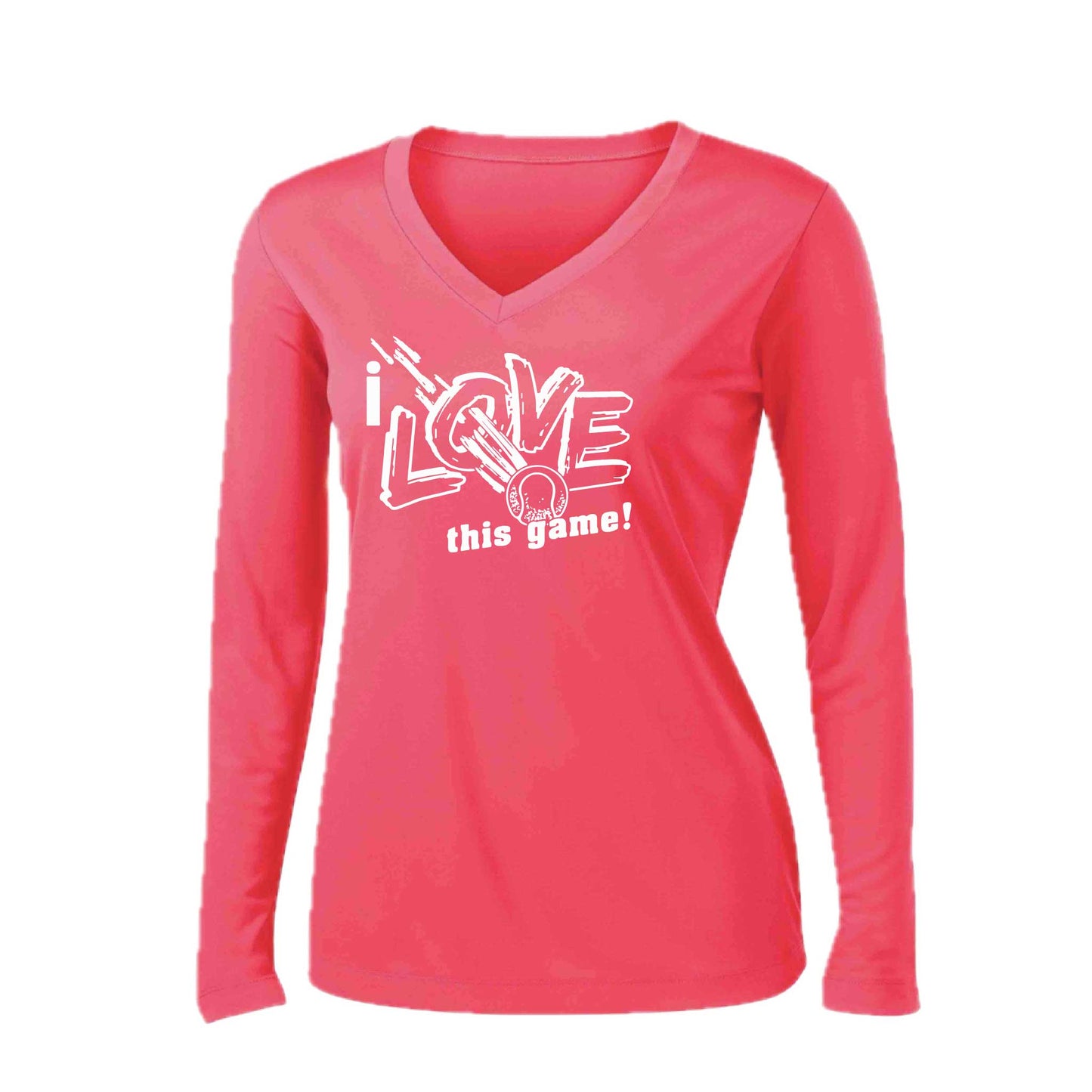 I Love This Game | Women’s Long Sleeve V-Neck Tennis Performance T-Shirt | 100% Polyester