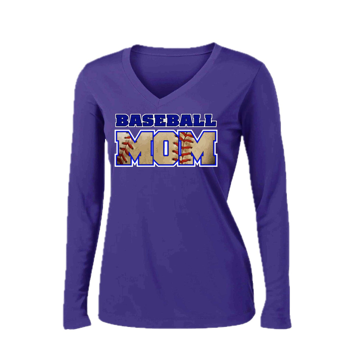 Baseball Mom | Women’s Long Sleeve V-Neck Baseball Performance T-Shirt | 100% Polyester
