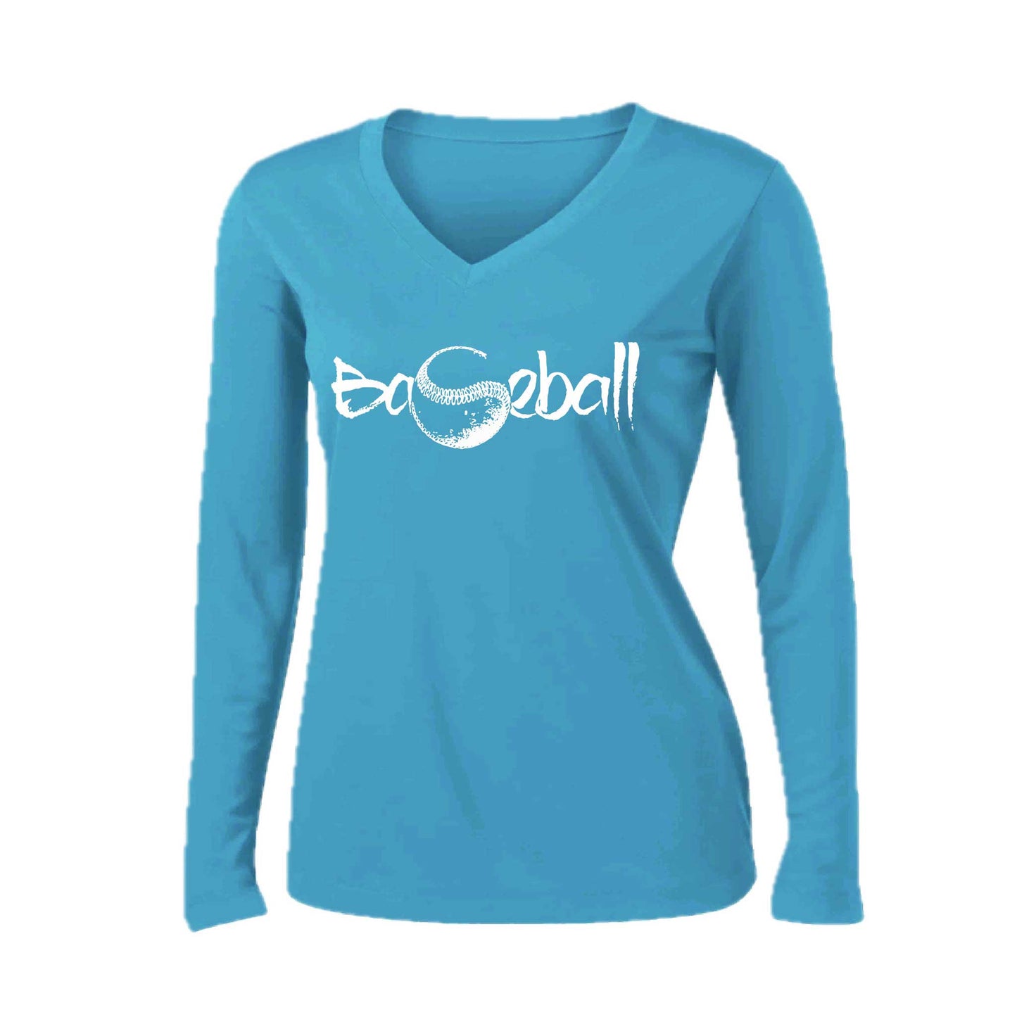 Pitch Perfect | Women’s Long Sleeve V-Neck Baseball Performance T-Shirt | 100% Polyester