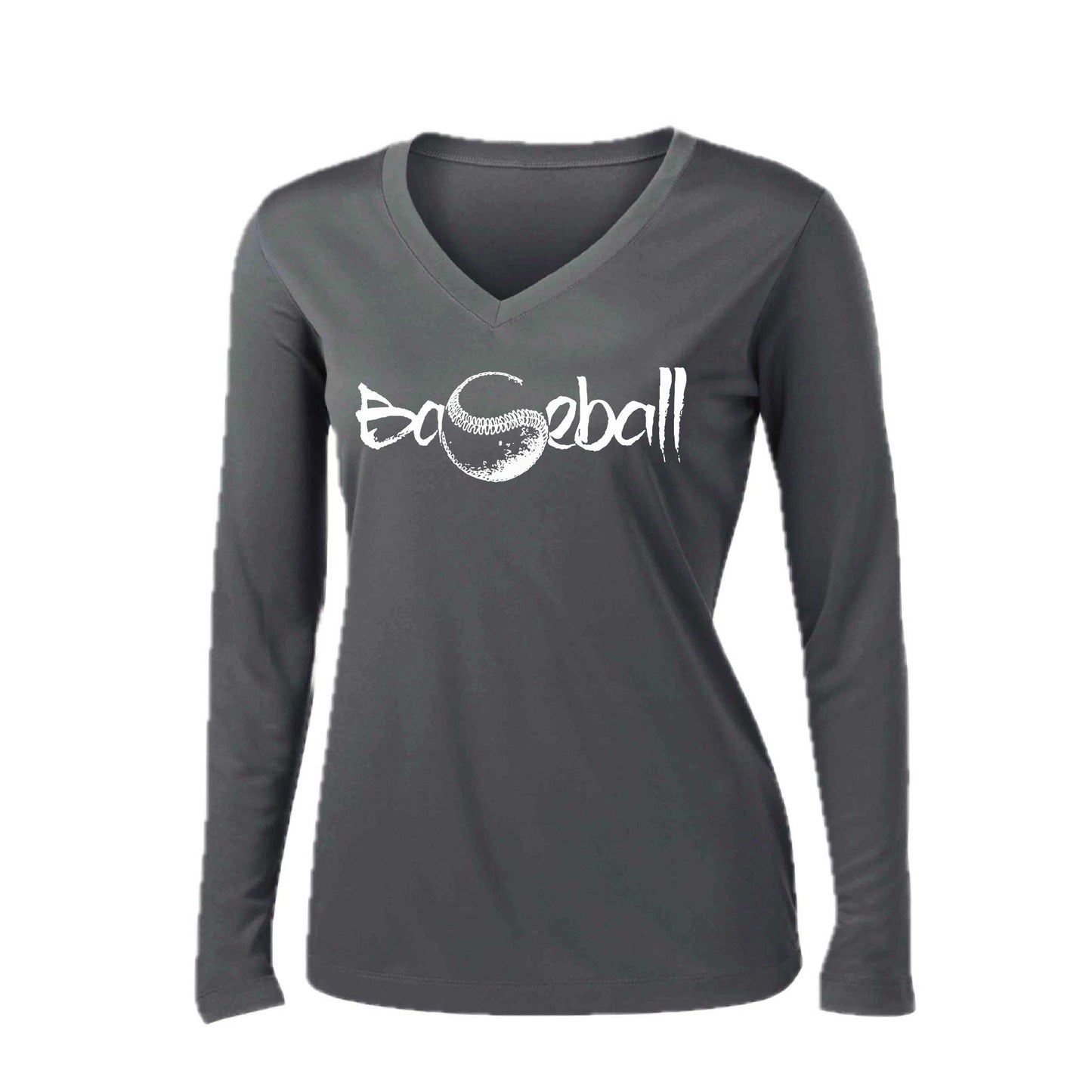 Pitch Perfect | Women’s Long Sleeve V-Neck Baseball Performance T-Shirt | 100% Polyester