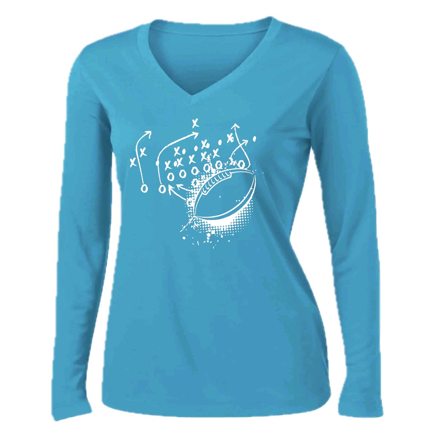 Football Playbook | Women’s Long Sleeve V-Neck Football T-Shirt | 100% Polyester