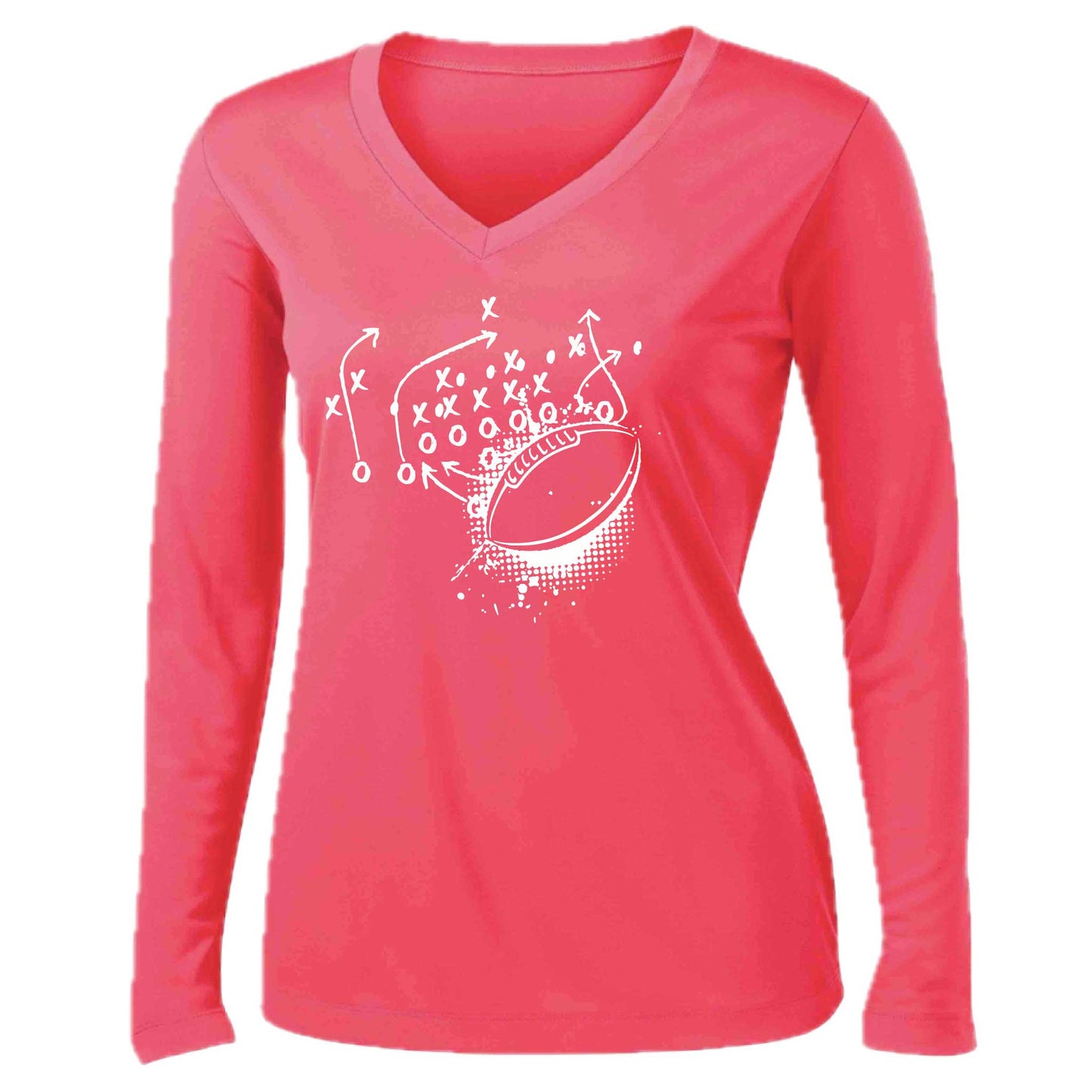 Football Playbook | Women’s Long Sleeve V-Neck Football T-Shirt | 100% Polyester