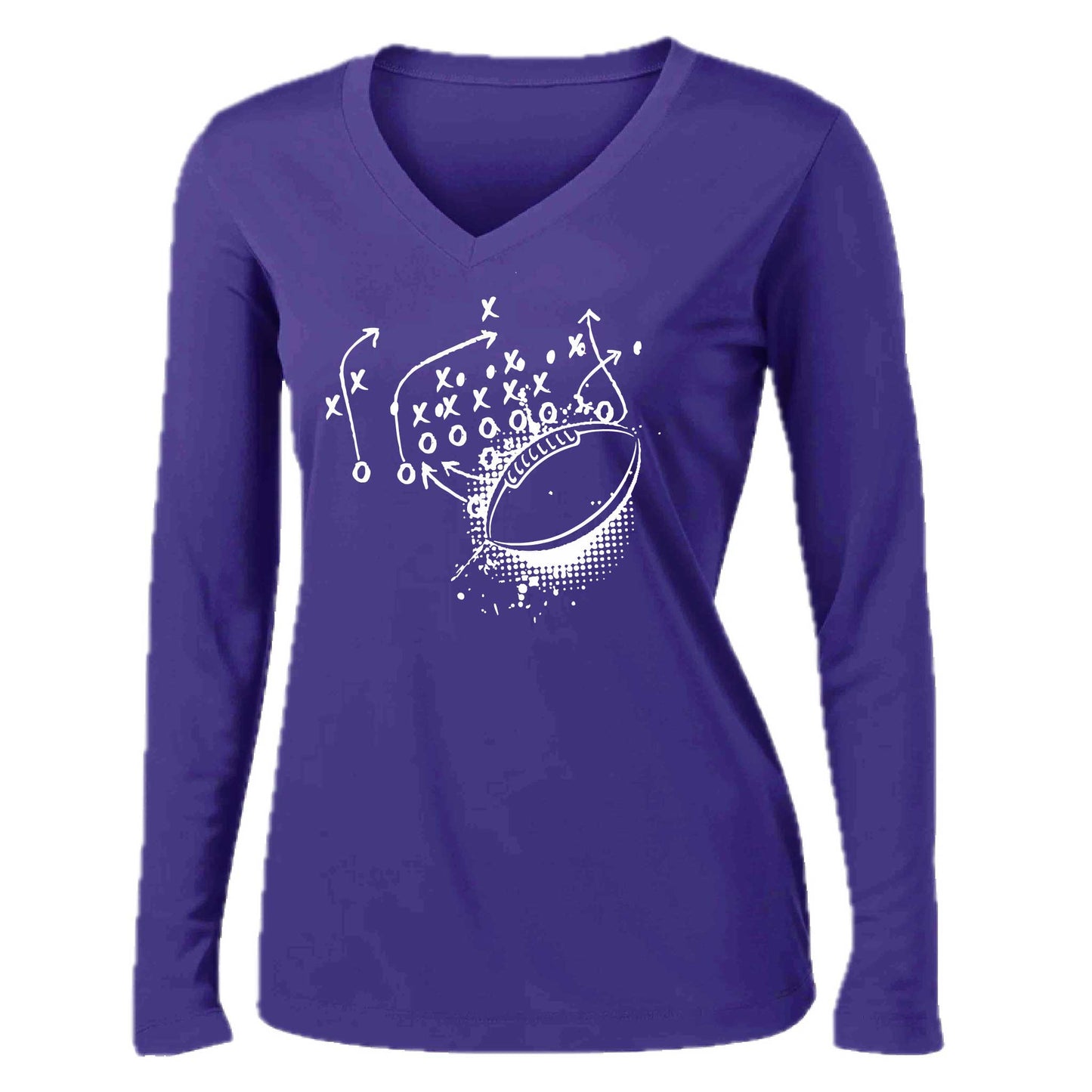 Football Playbook | Women’s Long Sleeve V-Neck Football T-Shirt | 100% Polyester
