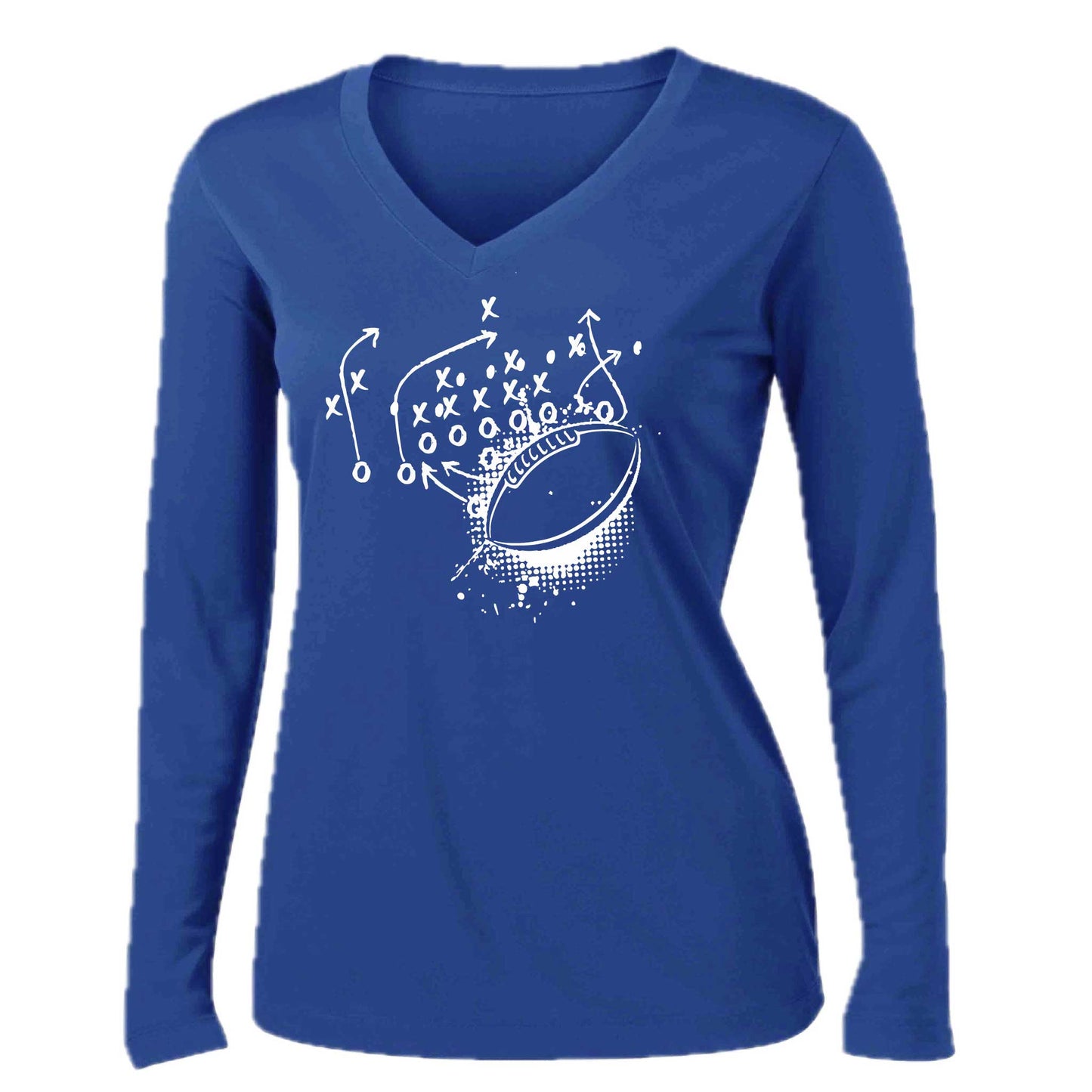 Football Playbook | Women’s Long Sleeve V-Neck Football T-Shirt | 100% Polyester