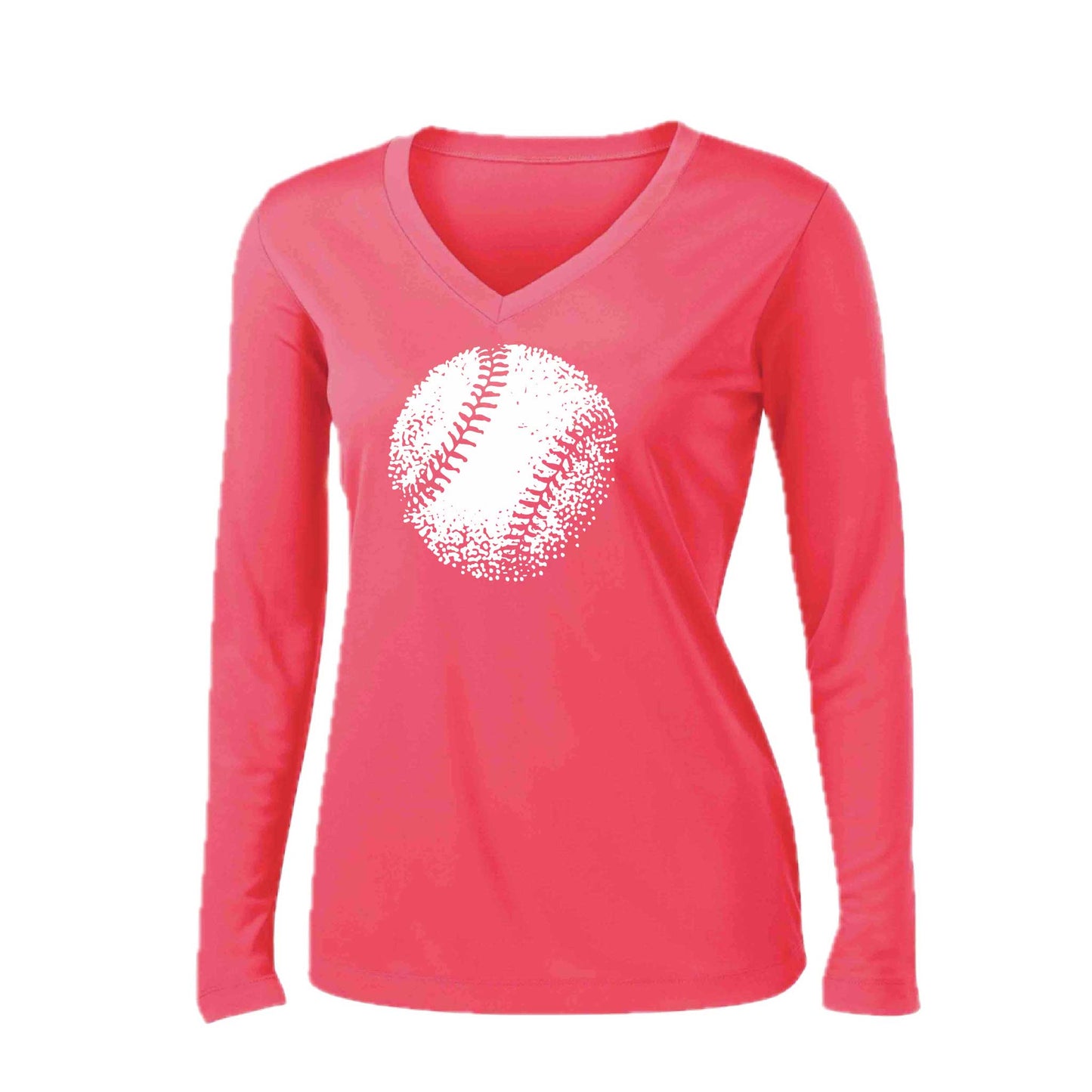 Retro Baseball | Women’s Long Sleeve V-Neck Baseball Performance T-Shirt | 100% Polyester