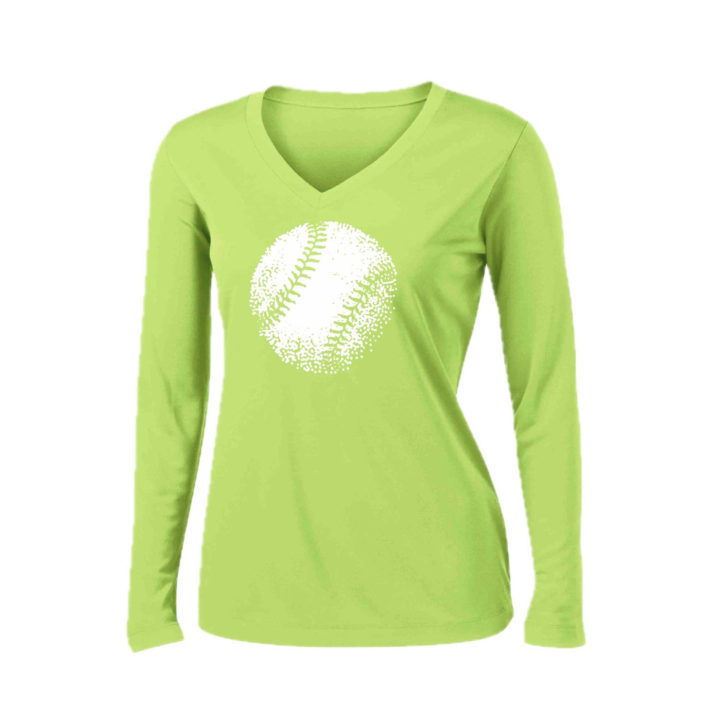 Retro Baseball | Women’s Long Sleeve V-Neck Baseball Performance T-Shirt | 100% Polyester