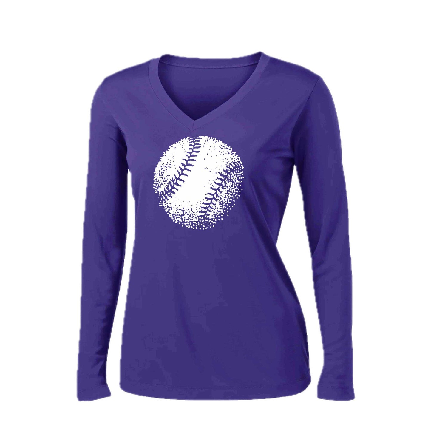 Retro Baseball | Women’s Long Sleeve V-Neck Baseball Performance T-Shirt | 100% Polyester