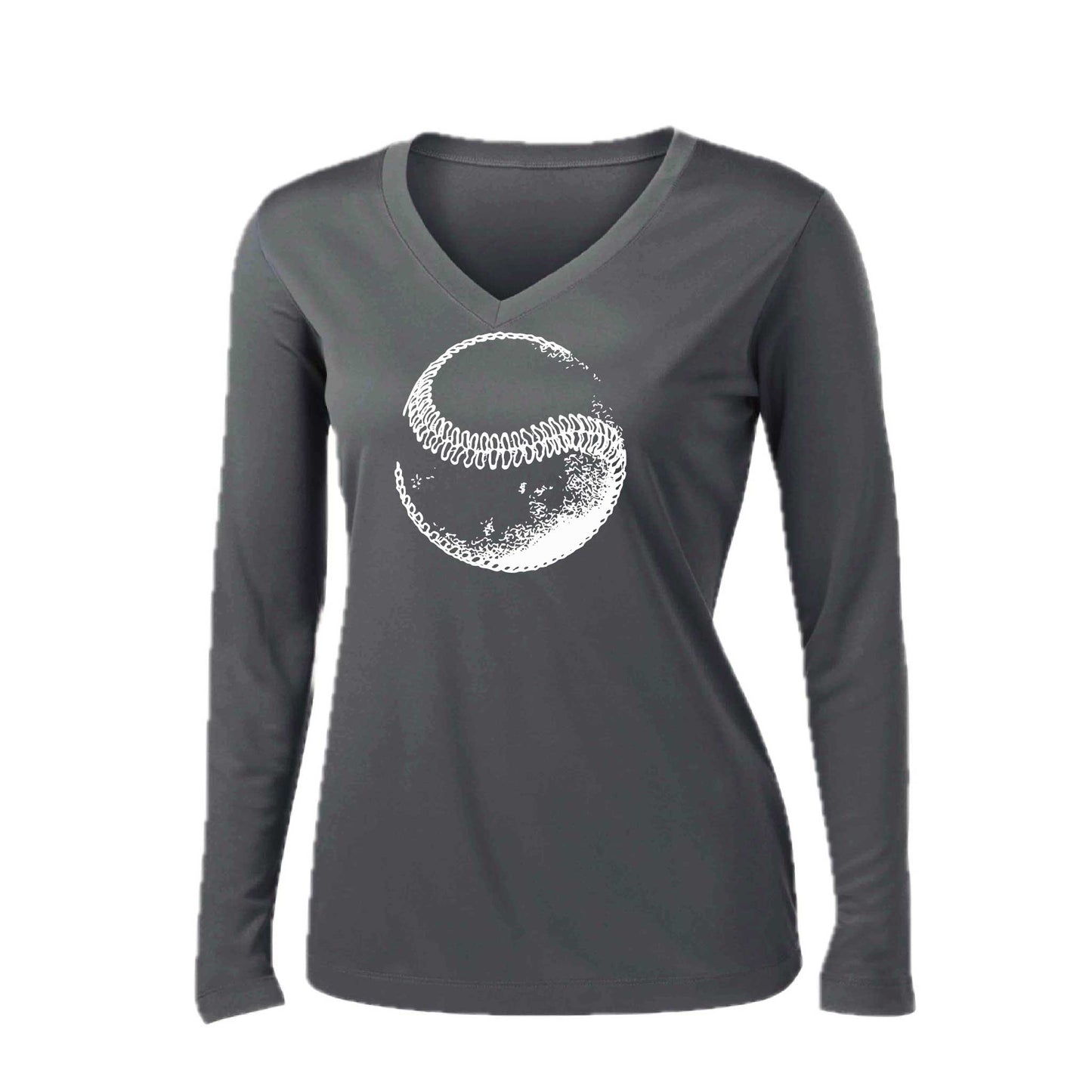 Retro Curveball | Women’s Long Sleeve V-Neck Baseball Performance T-Shirt | 100% Polyester