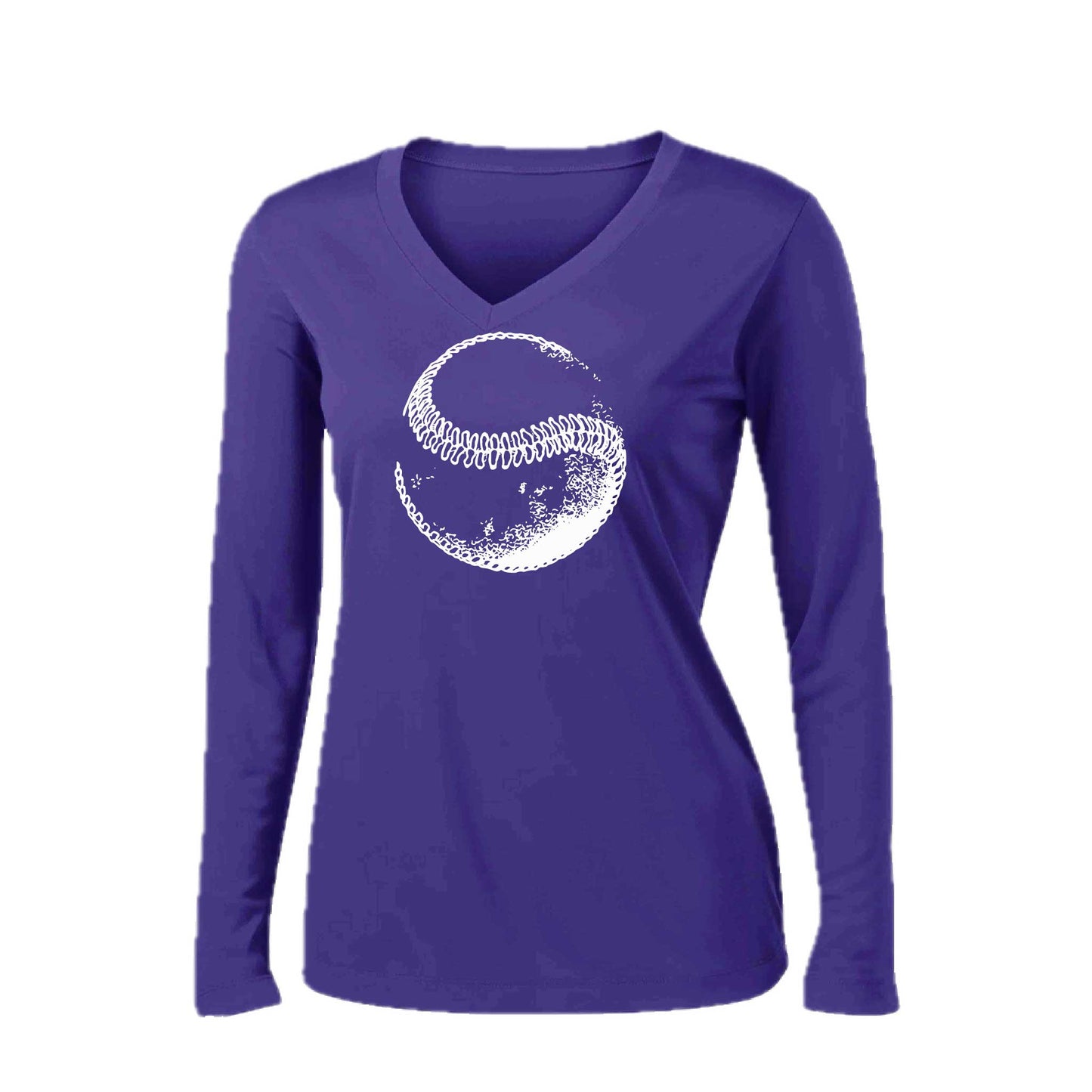 Retro Curveball | Women’s Long Sleeve V-Neck Baseball Performance T-Shirt | 100% Polyester