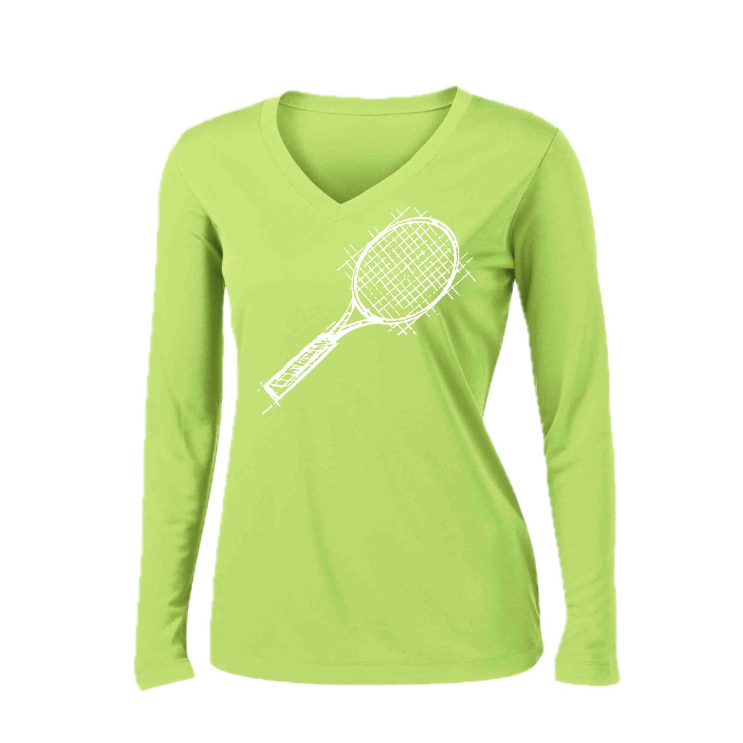 Retro Tennis | Women’s Long Sleeve V-Neck Tennis Performance T-Shirt | 100% Polyester
