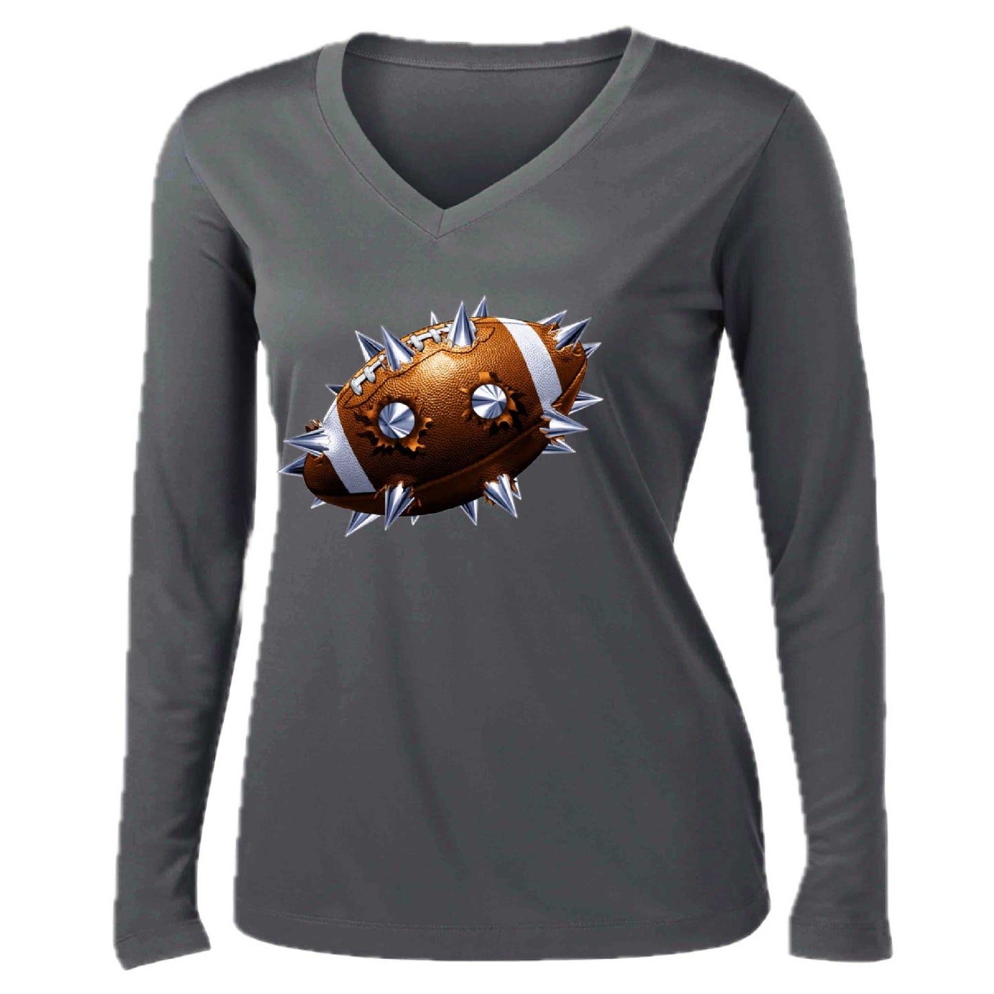 Spiked Football | Women’s Long Sleeve V-Neck Football T-Shirt | 100% Polyester