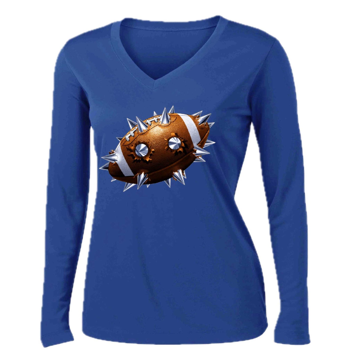 Spiked Football | Women’s Long Sleeve V-Neck Football T-Shirt | 100% Polyester
