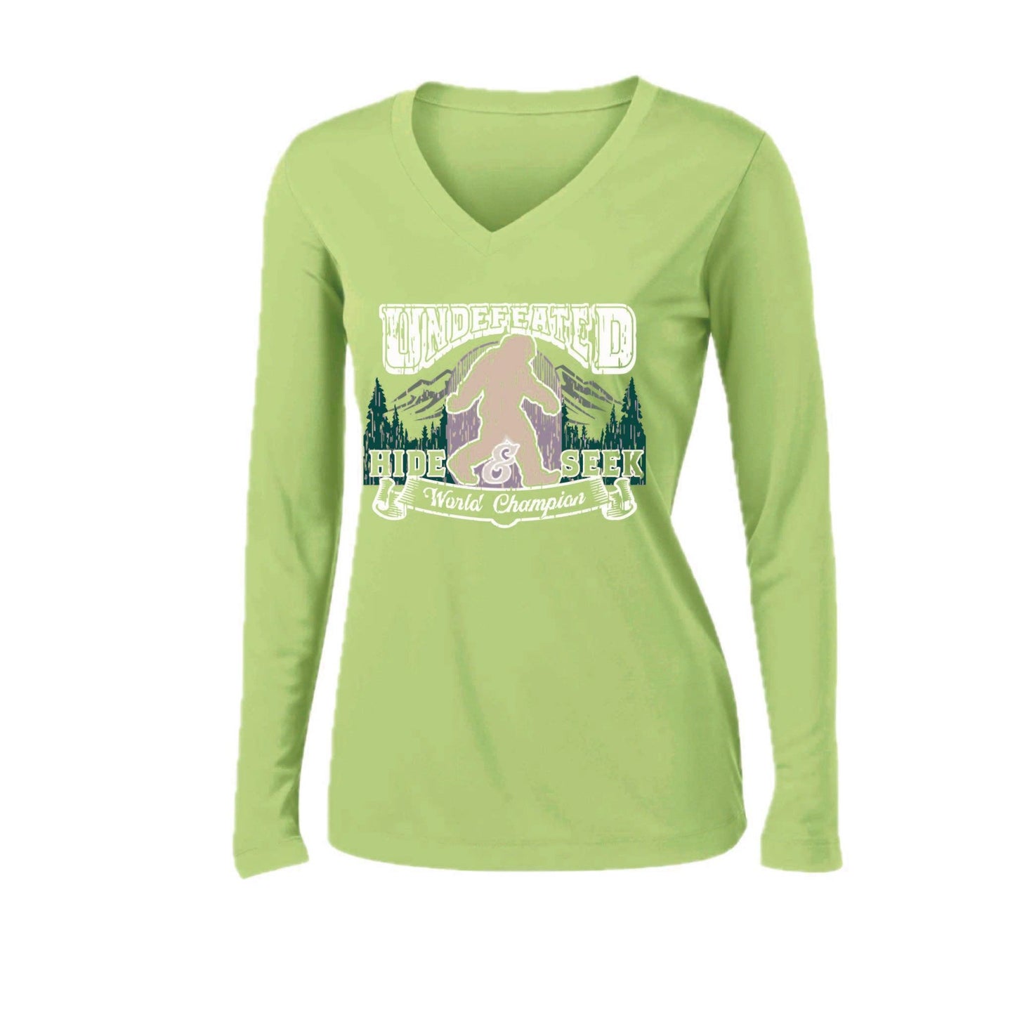 Undefeated Hide & Seek World Champion | Women’s Long Sleeve V-Neck Camping T-Shirt | 100% Polyester