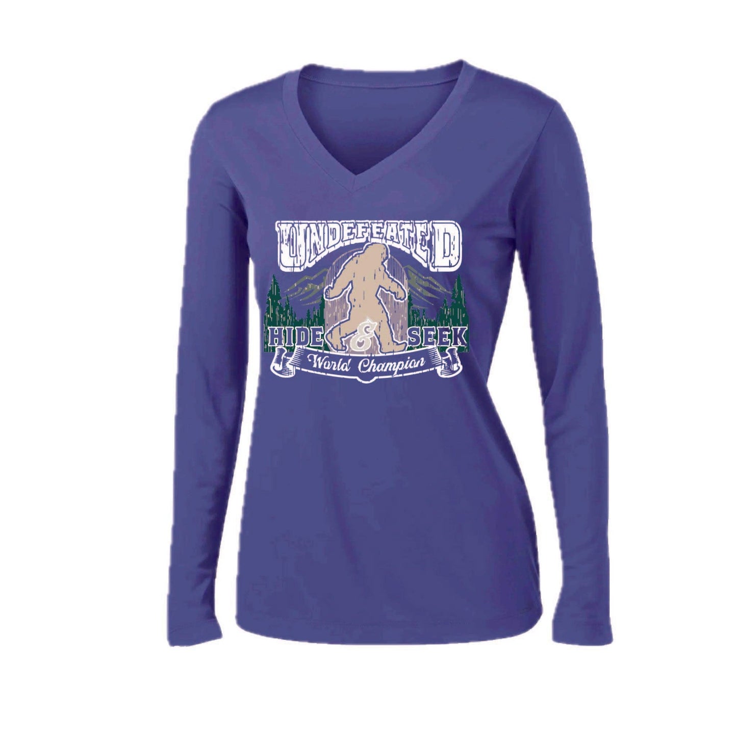 Undefeated Hide & Seek World Champion | Women’s Long Sleeve V-Neck Camping T-Shirt | 100% Polyester