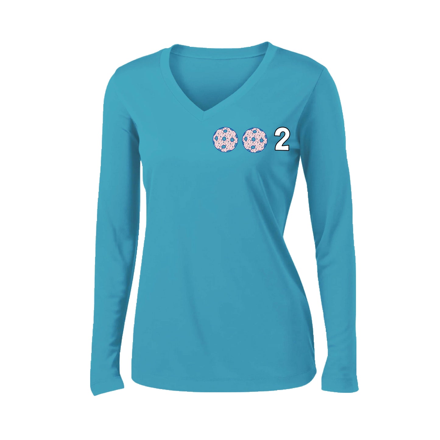 002 (Customizable 10 Pickleball Colors) | Women's Long Sleeve V-Neck Pickleball Performance T-Shirts | 100% Polyester