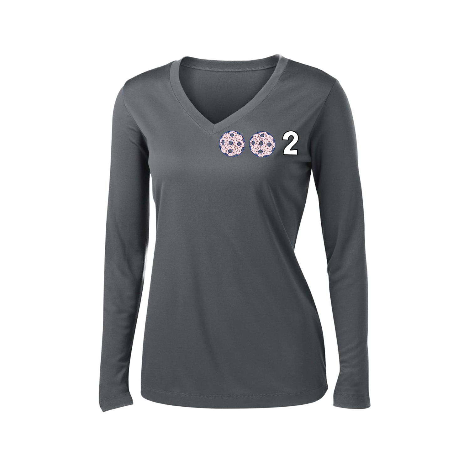 002 (Customizable 10 Pickleball Colors) | Women's Long Sleeve V-Neck Pickleball Performance T-Shirts | 100% Polyester