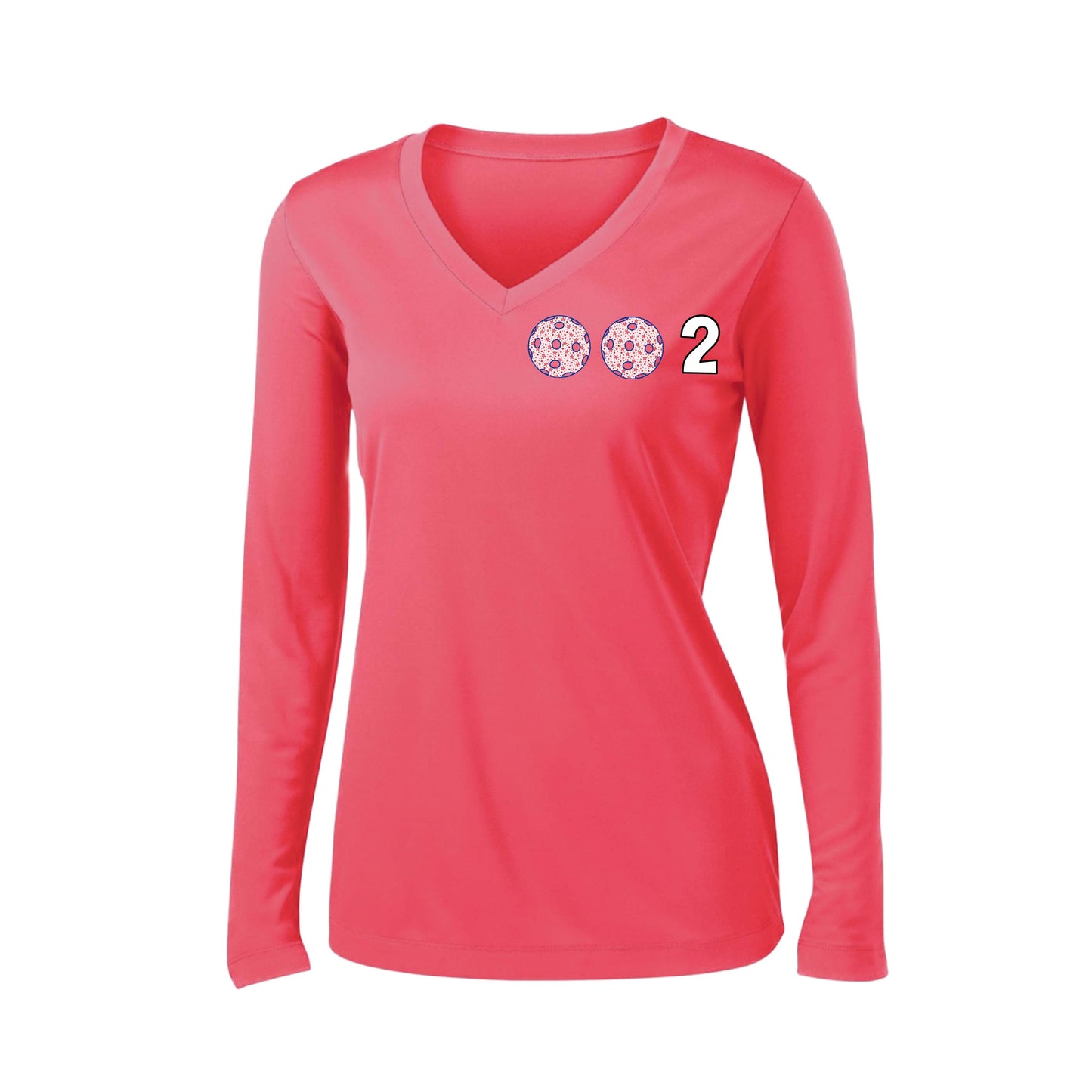 002 (Customizable 10 Pickleball Colors) | Women's Long Sleeve V-Neck Pickleball Performance T-Shirts | 100% Polyester