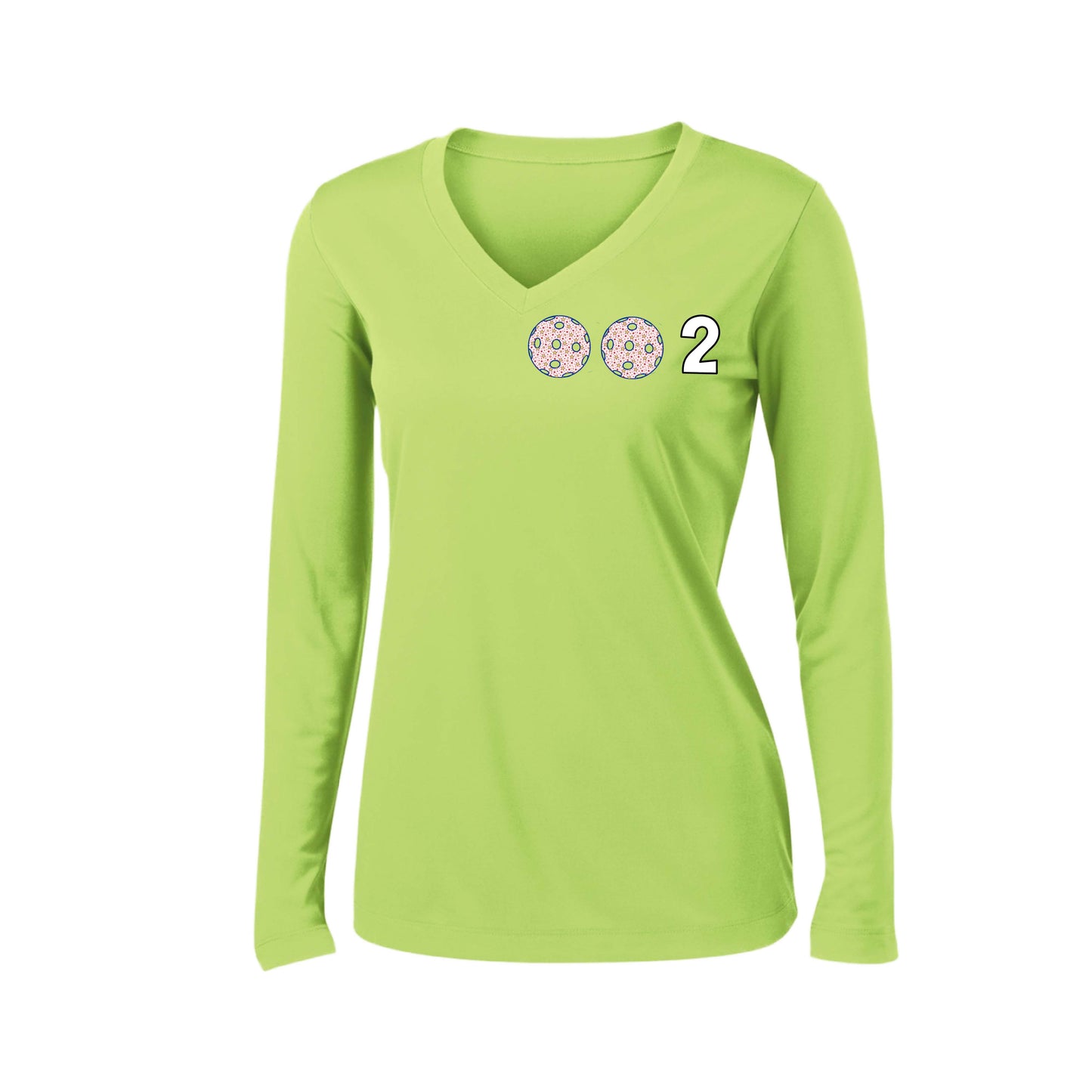 002 (Customizable 10 Pickleball Colors) | Women's Long Sleeve V-Neck Pickleball Performance T-Shirts | 100% Polyester