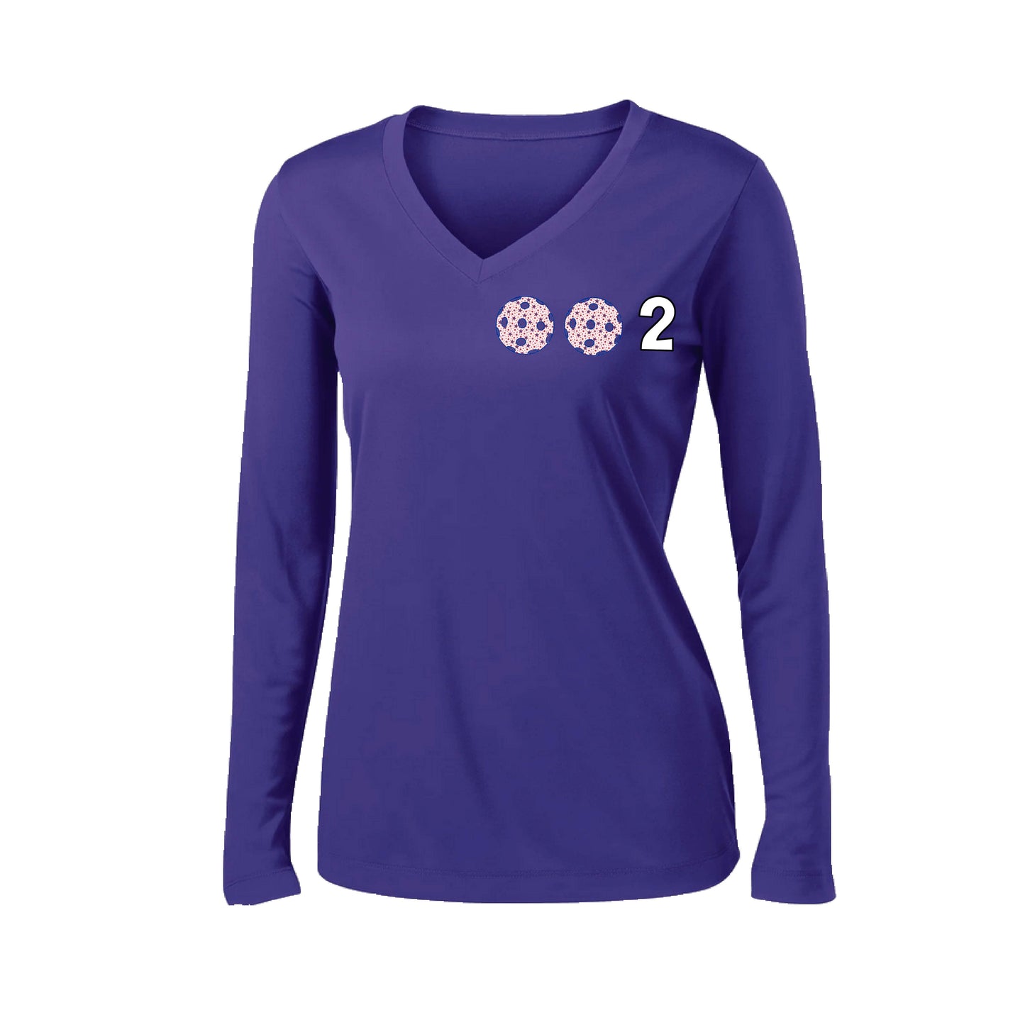 002 (Customizable 10 Pickleball Colors) | Women's Long Sleeve V-Neck Pickleball Performance T-Shirts | 100% Polyester