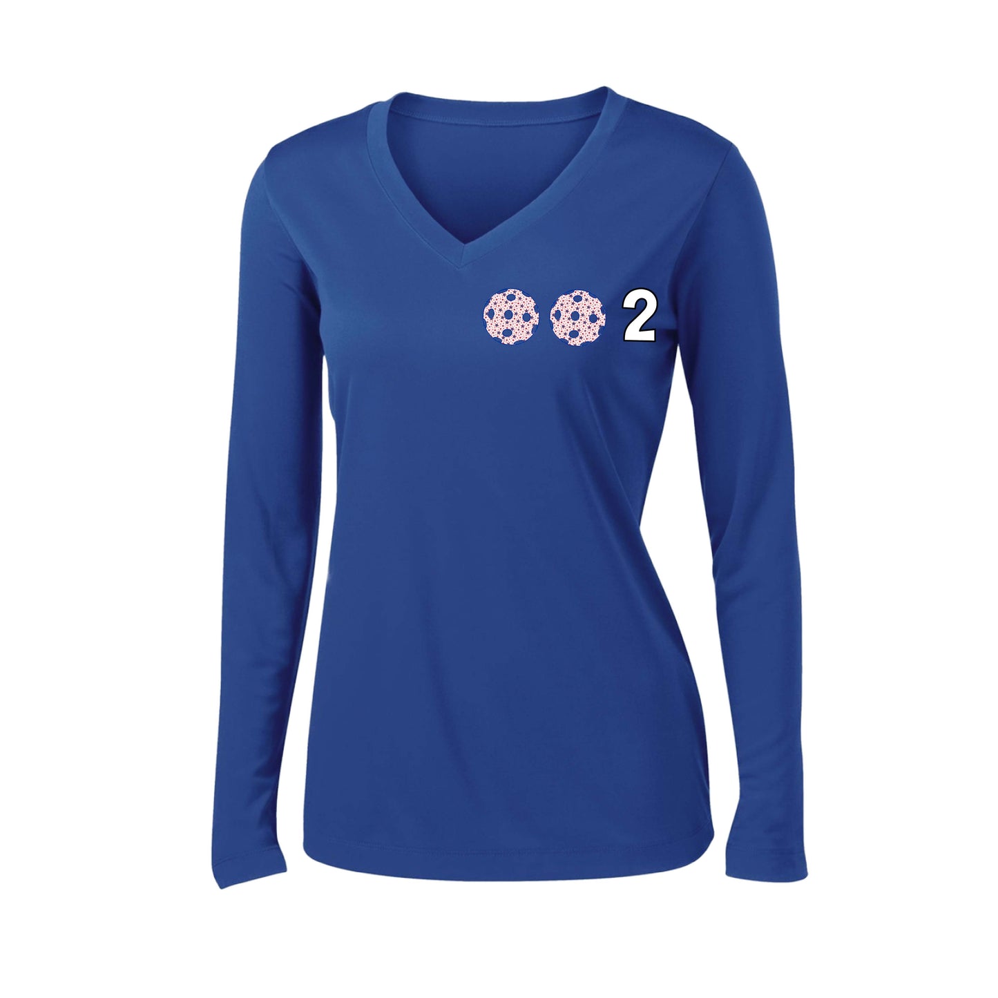 002 (Customizable 10 Pickleball Colors) | Women's Long Sleeve V-Neck Pickleball Performance T-Shirts | 100% Polyester