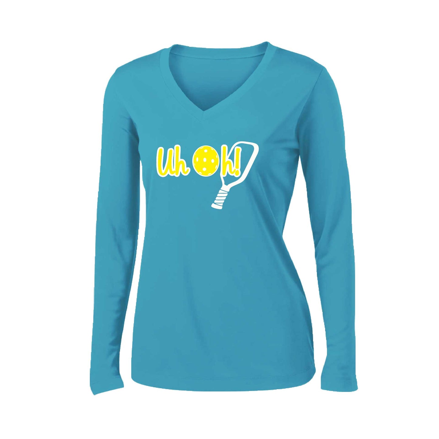 Uh Oh! | Women’s Long Sleeve V-Neck Pickleball Performance T-Shirt | 100% Polyester