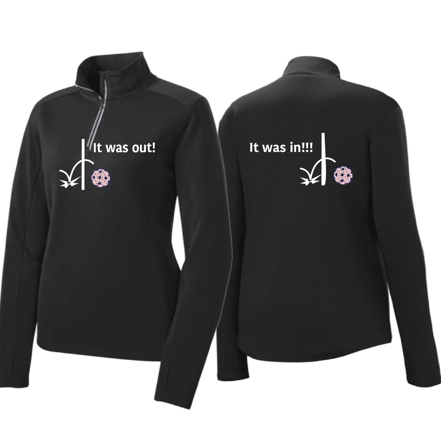 It Was Out! It Was In! (Pickleballs Patriotic Stars) | Women's 1/4 Zip Pickleball Performance Pullover Shirt | 100% Polyester