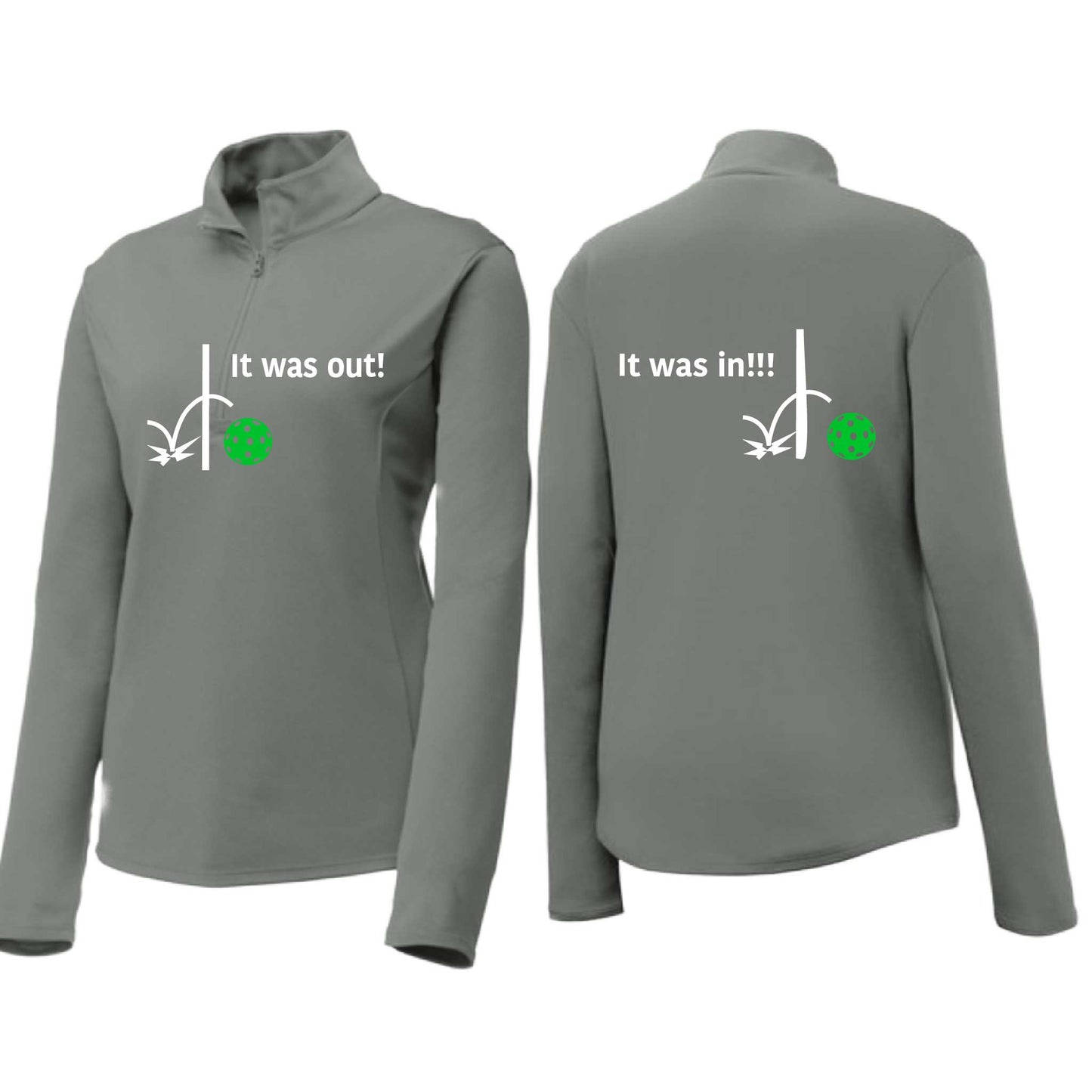 It Was Out! It Was In! (Pickleballs Cyan Green Orange) | Women's 1/4 Zip Pickleball Performance Pullover Shirt | 100% Polyester