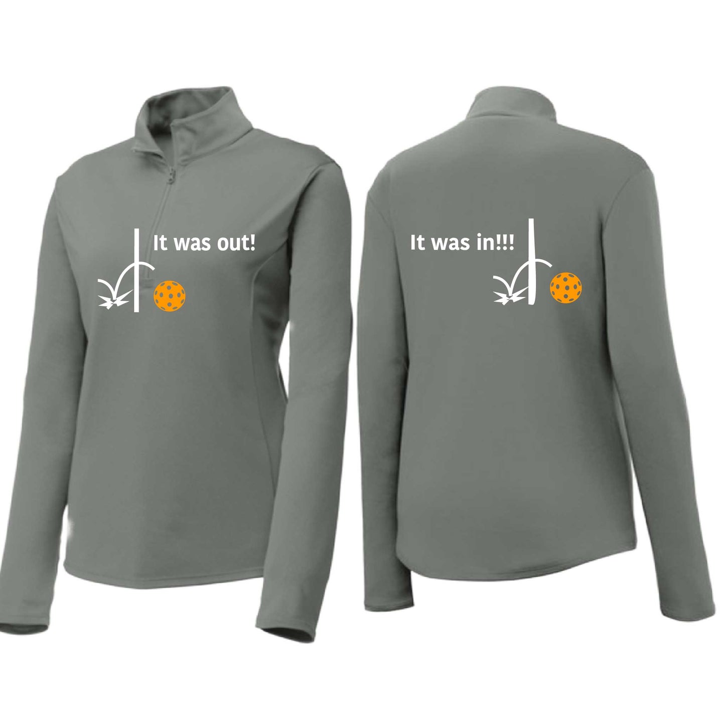 It Was Out! It Was In! (Pickleballs Cyan Green Orange) | Women's 1/4 Zip Pickleball Performance Pullover Shirt | 100% Polyester