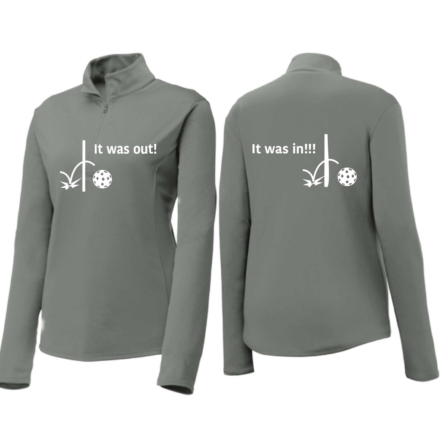 It Was Out! It Was In! (Pickleballs Red White Yellow) | Women's 1/4 Zip Pickleball Performance Pullover Shirt | 100% Polyester
