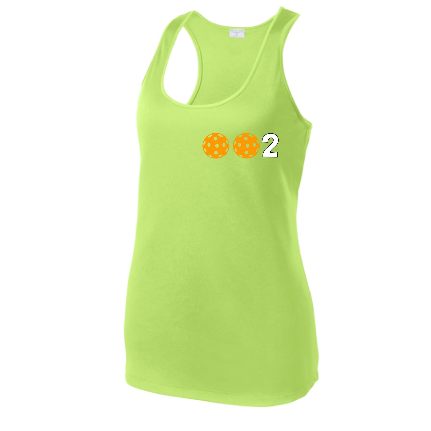 002 With Pickleballs (Colors Green Orange Red) Customizable | Women's Racerback Pickleball Tank | 100% Polyester